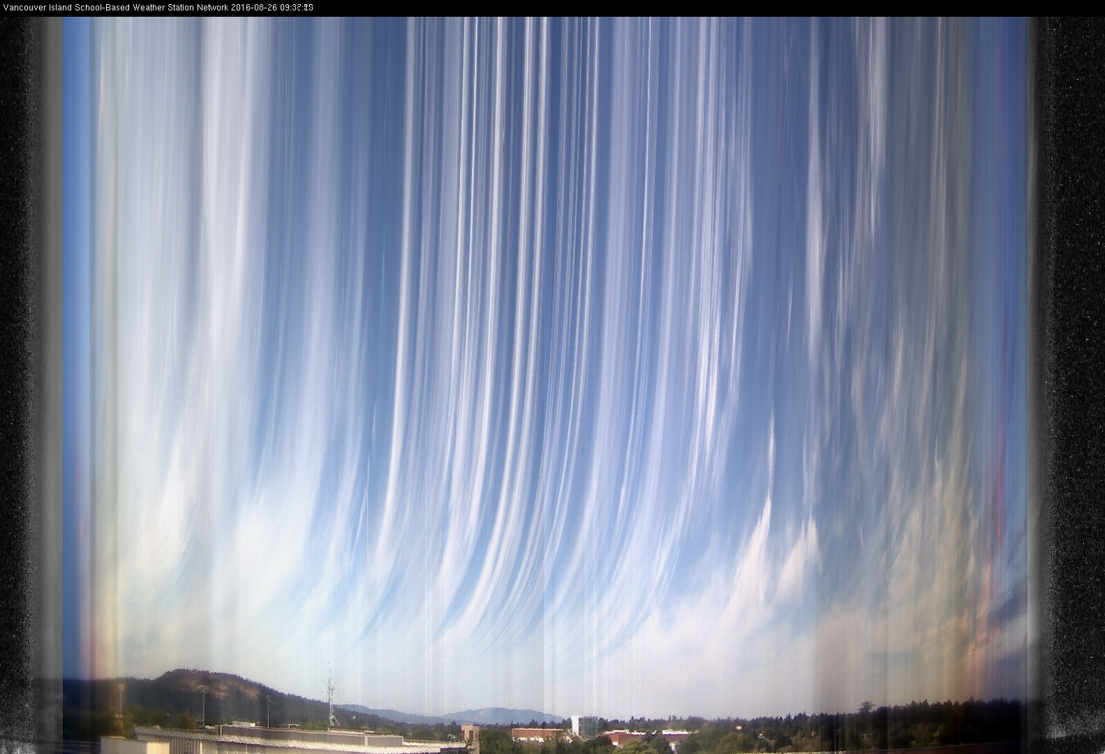 image of the sky seen from UVic, each column of pixels is a different minute, keogram