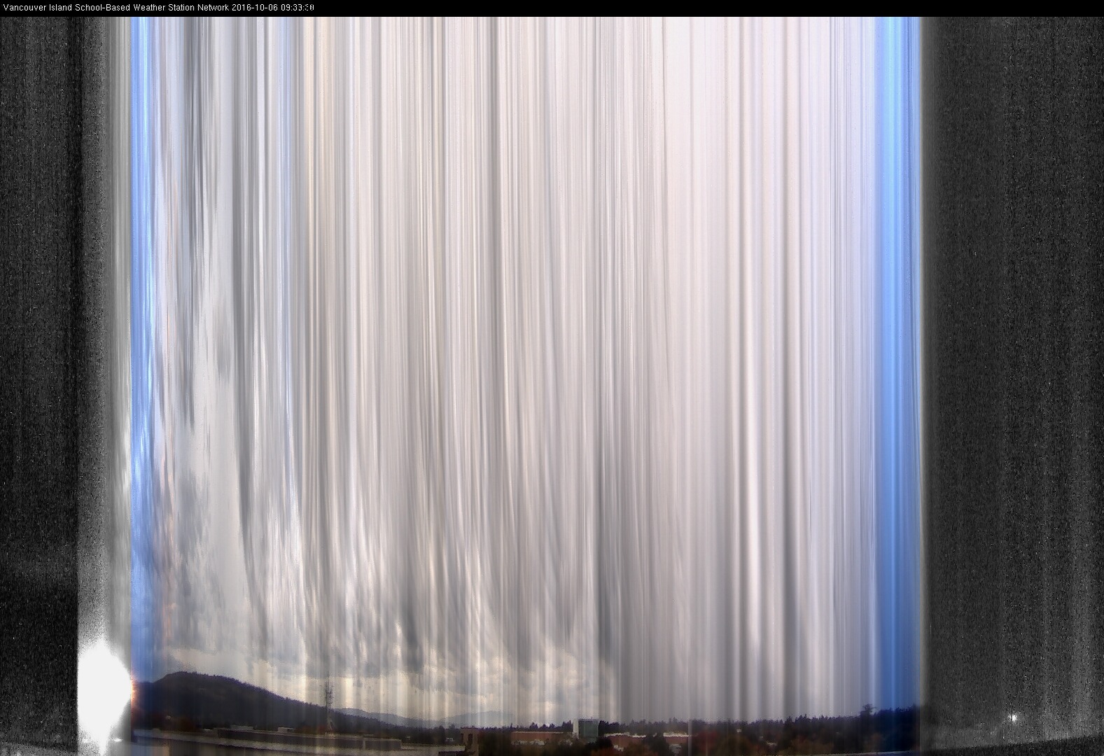 image of the sky seen from UVic, each column of pixels is a different minute, keogram