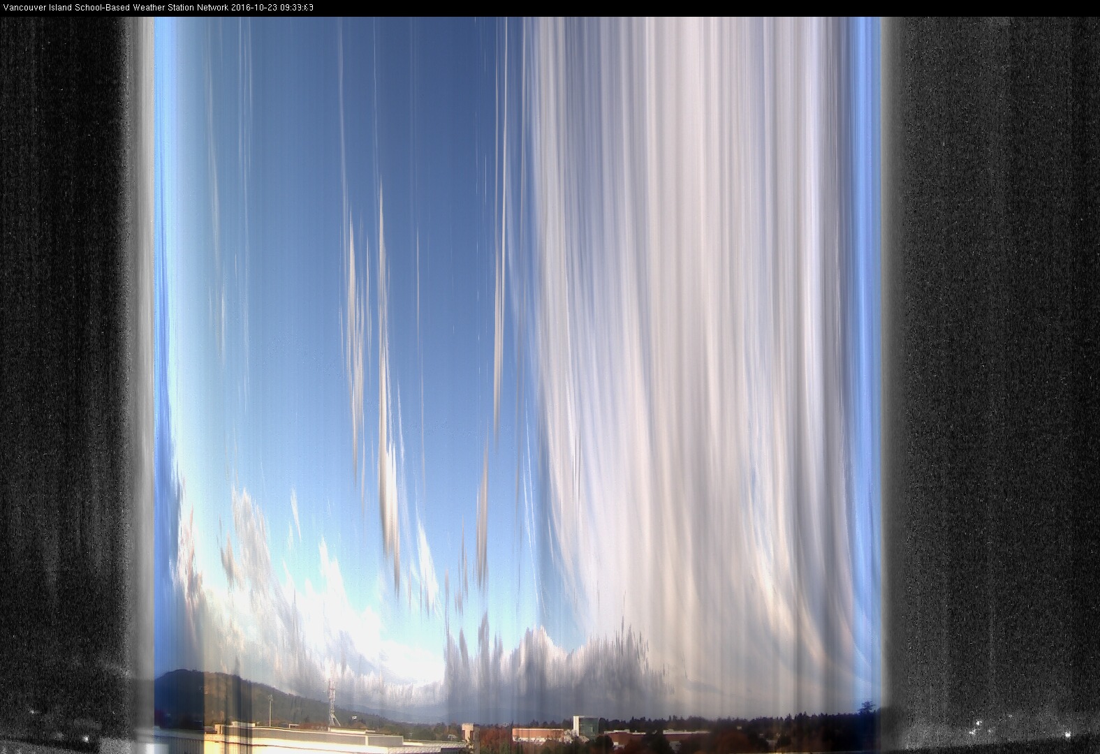 image of the sky seen from UVic, each column of pixels is a different minute, keogram