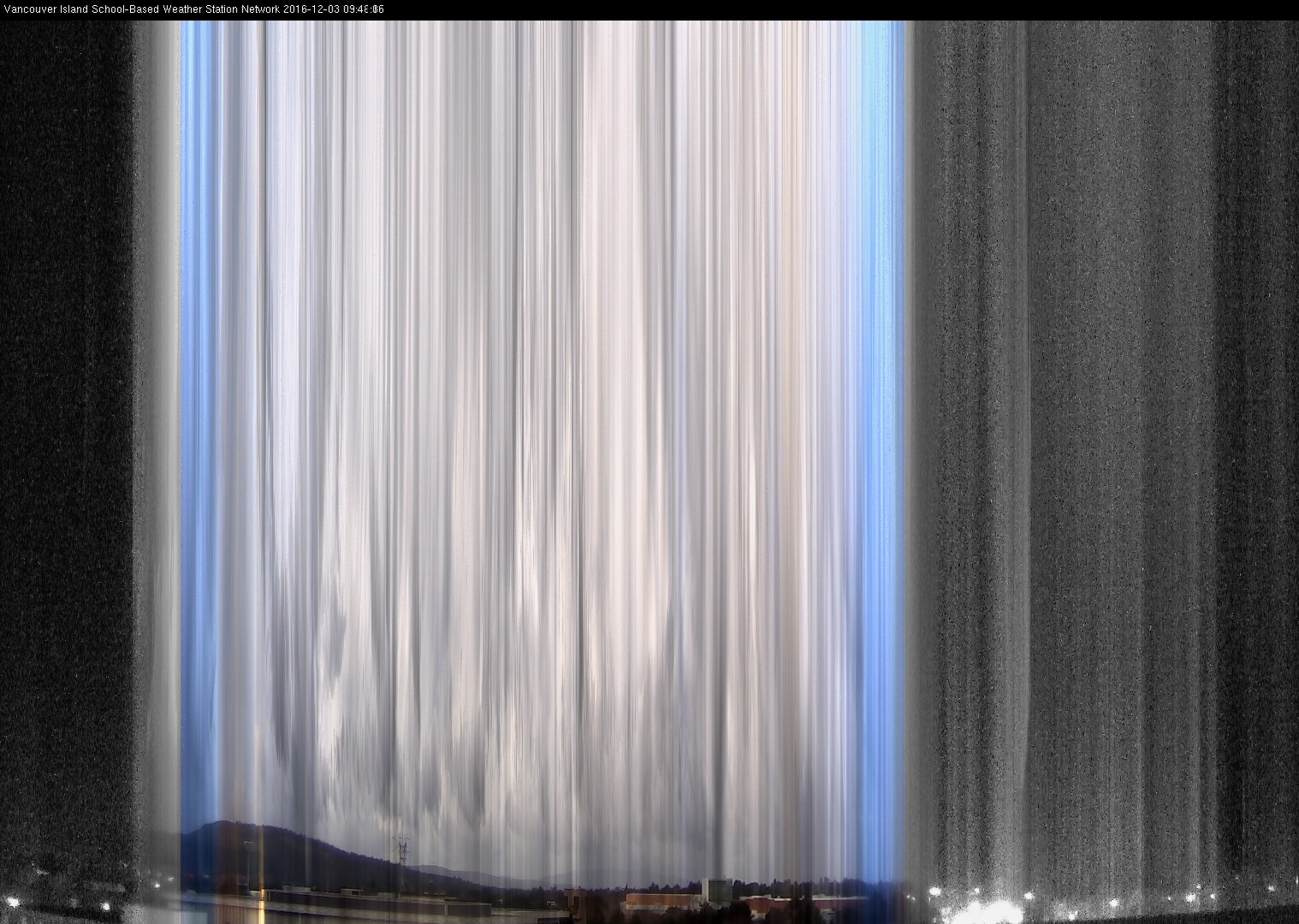 image of the sky seen from UVic, each column of pixels is a different minute, keogram