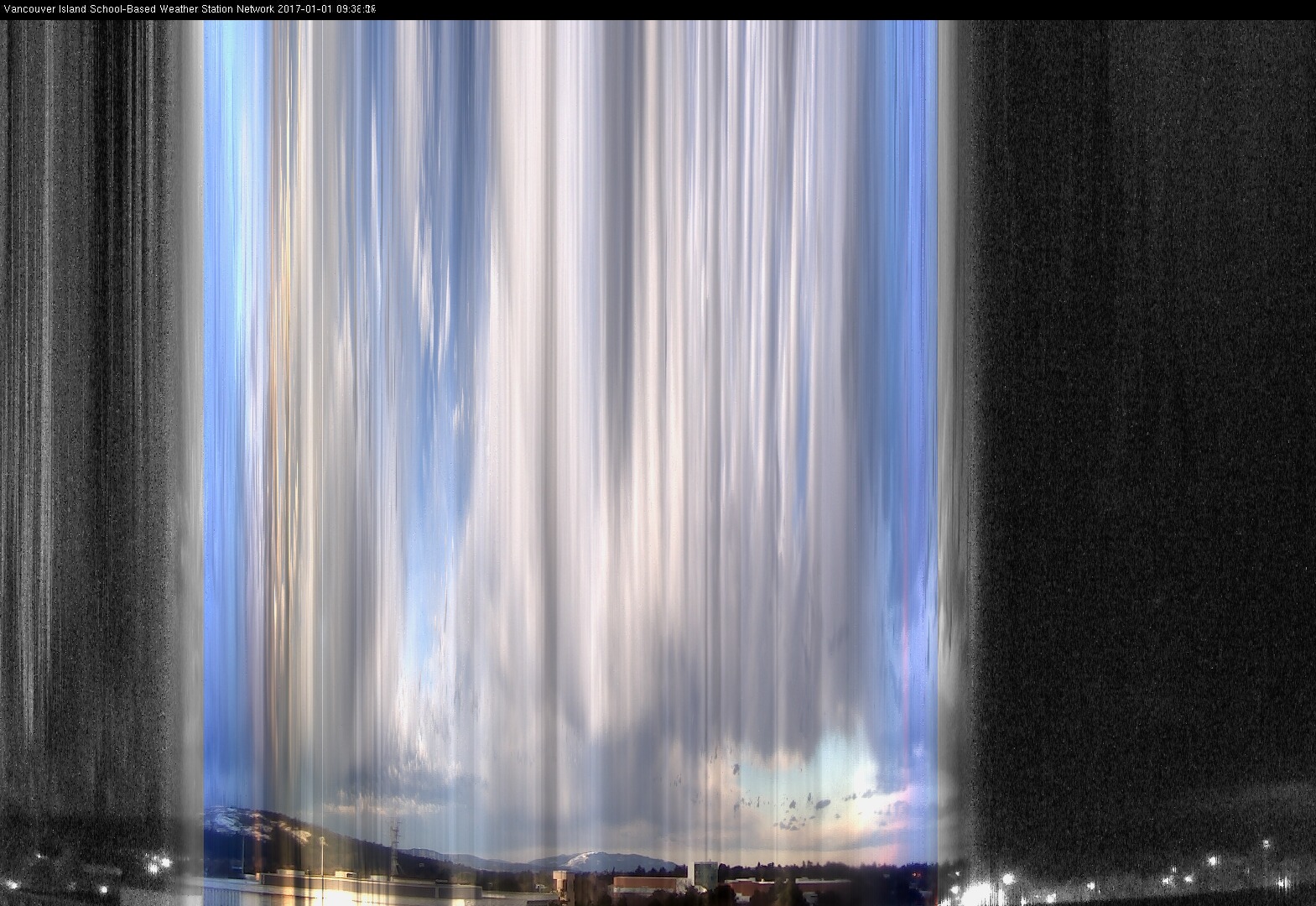 image of the sky seen from UVic, each column of pixels is a different minute, keogram