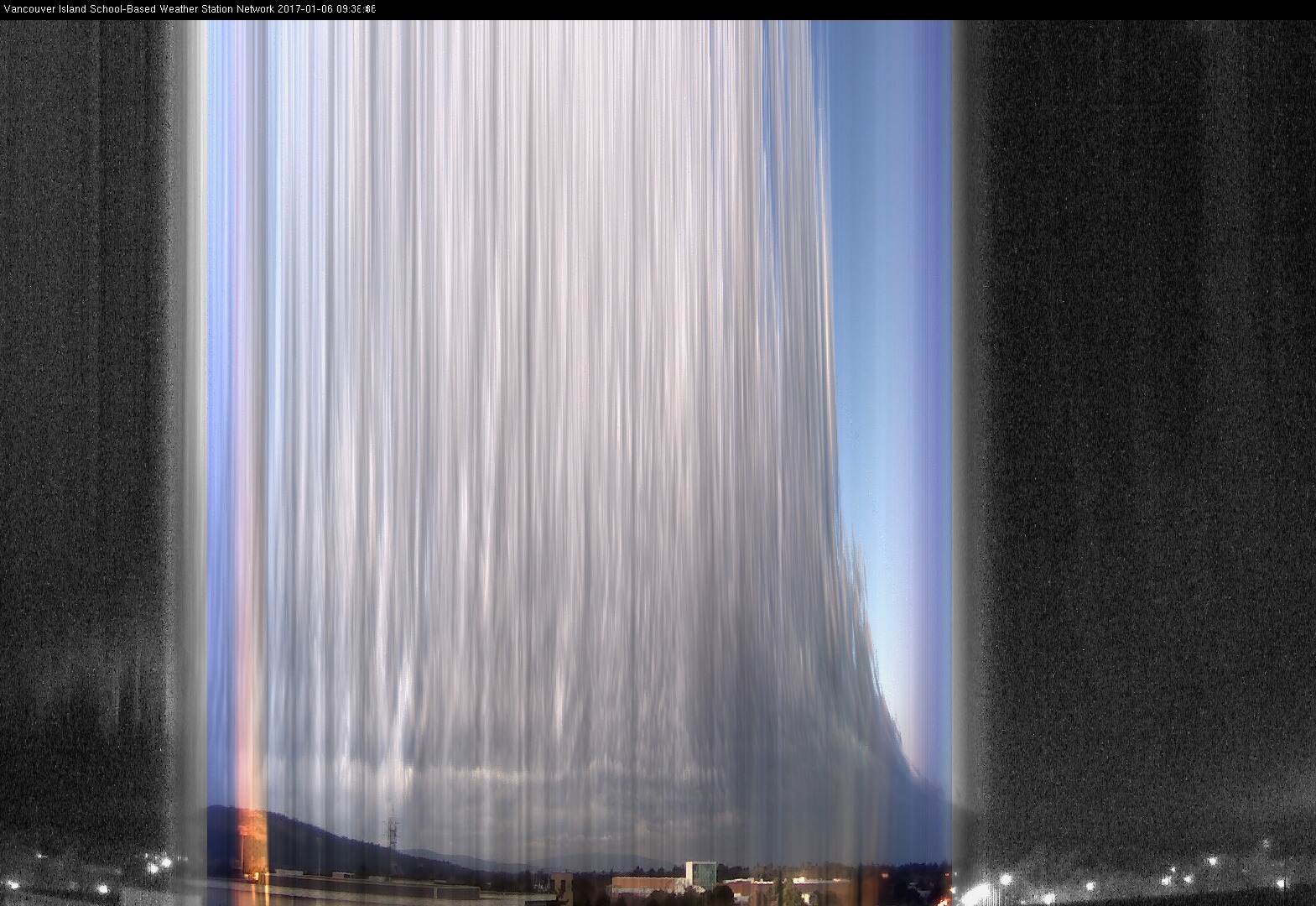 image of the sky seen from UVic, each column of pixels is a different minute, keogram