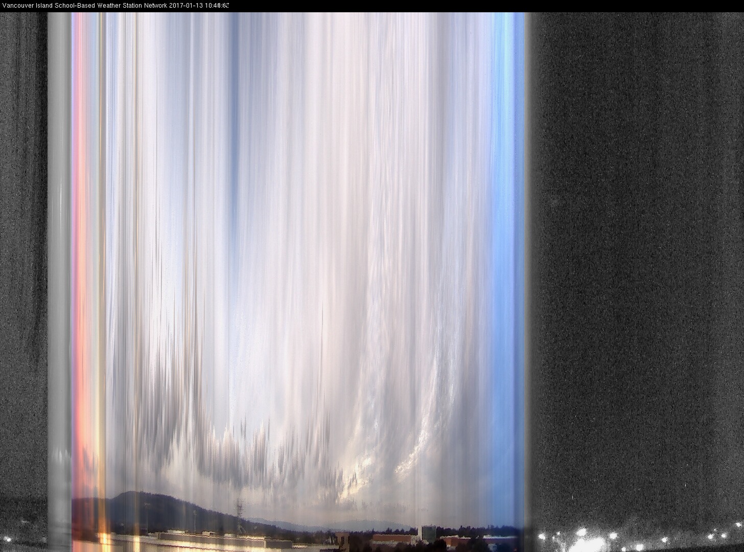 image of the sky seen from UVic, each column of pixels is a different minute, keogram