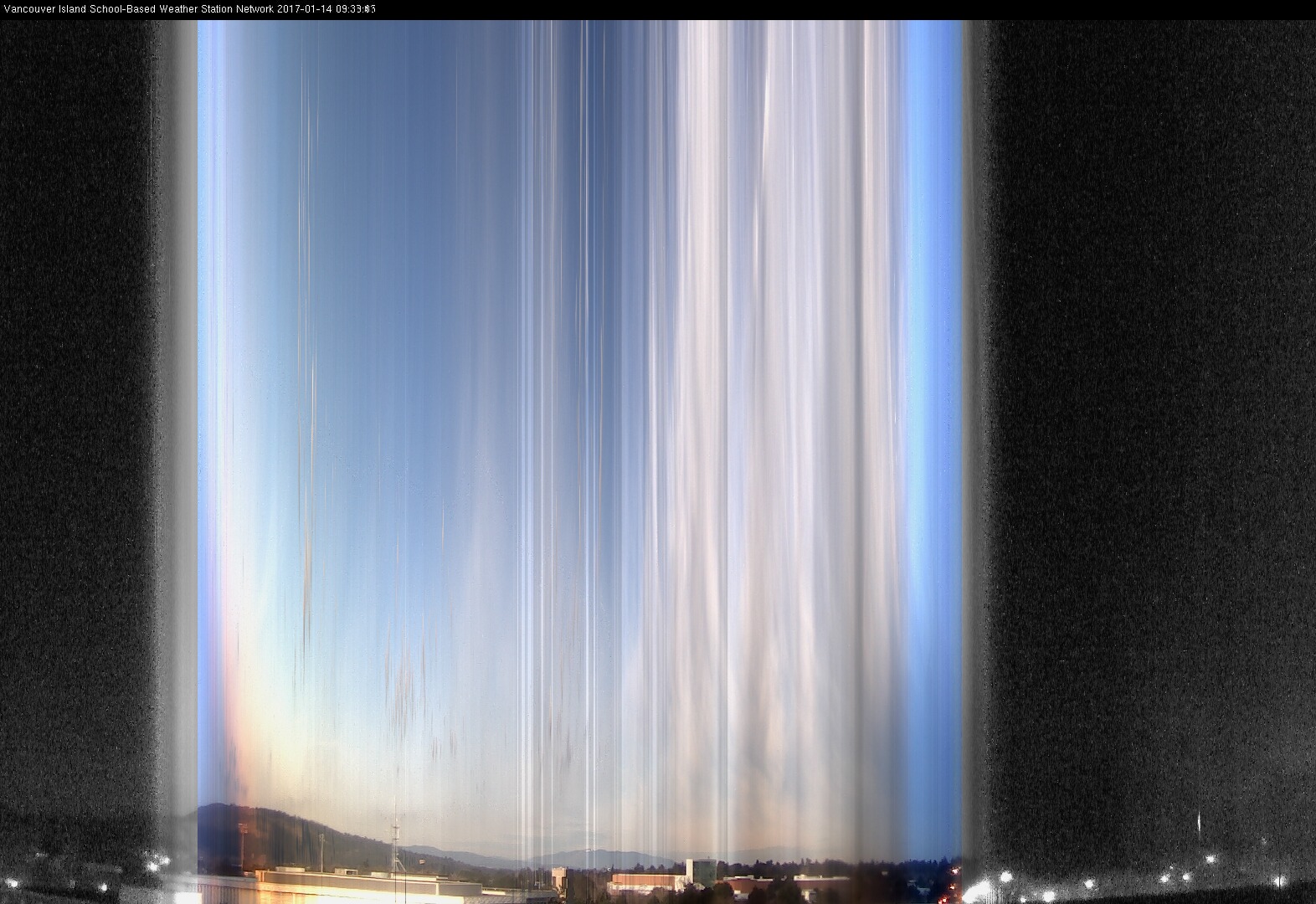 image of the sky seen from UVic, each column of pixels is a different minute, keogram