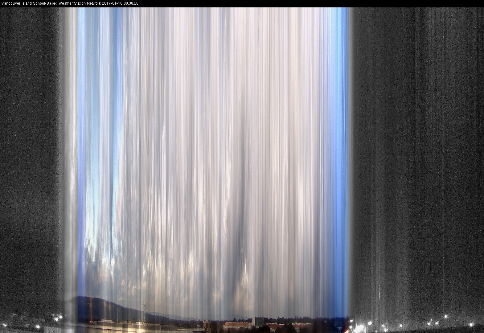image of the sky seen from UVic, each column of pixels is a different minute, keogram