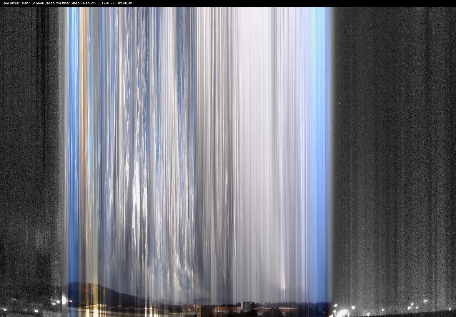 image of the sky seen from UVic, each column of pixels is a different minute, keogram