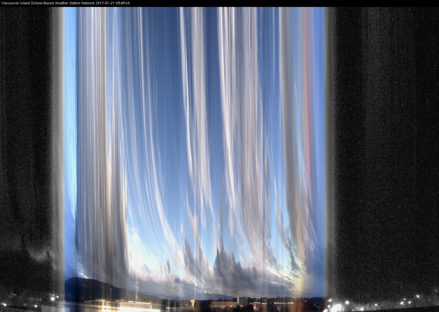 image of the sky seen from UVic, each column of pixels is a different minute, keogram