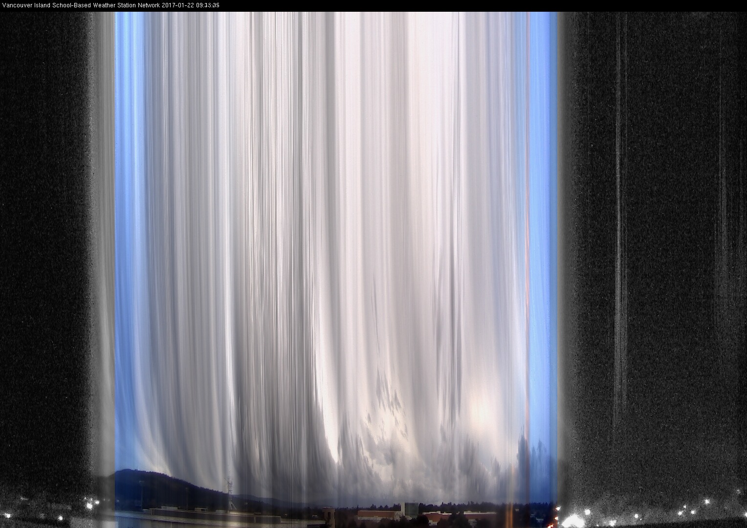 image of the sky seen from UVic, each column of pixels is a different minute, keogram