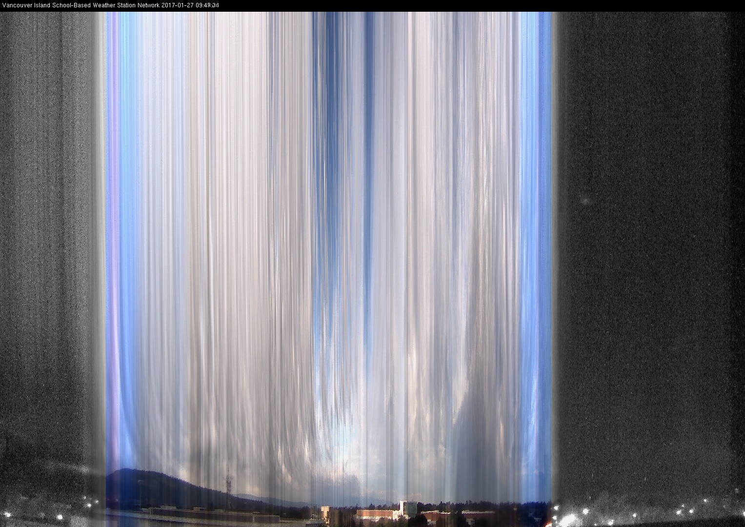 image of the sky seen from UVic, each column of pixels is a different minute, keogram