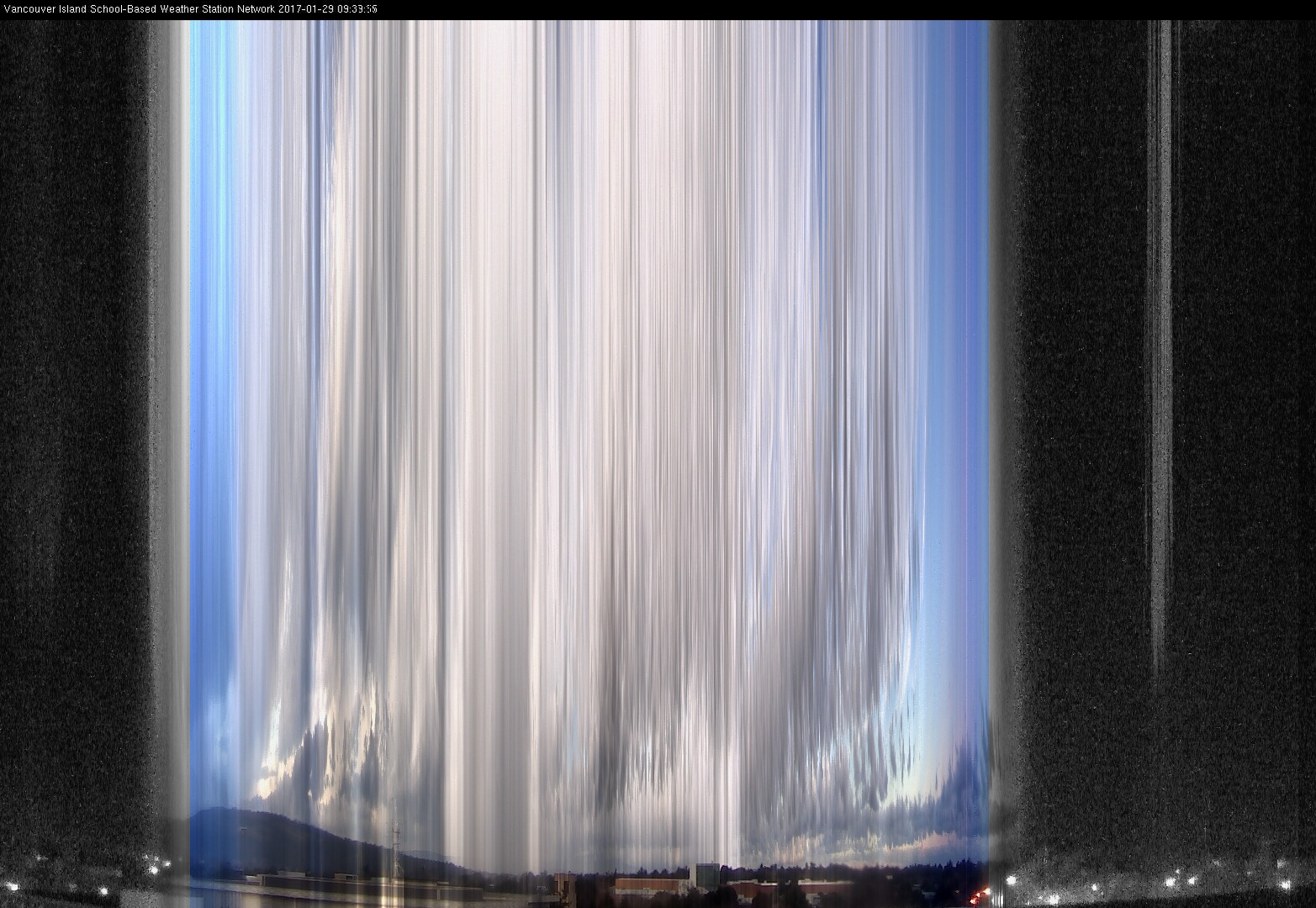 image of the sky seen from UVic, each column of pixels is a different minute, keogram