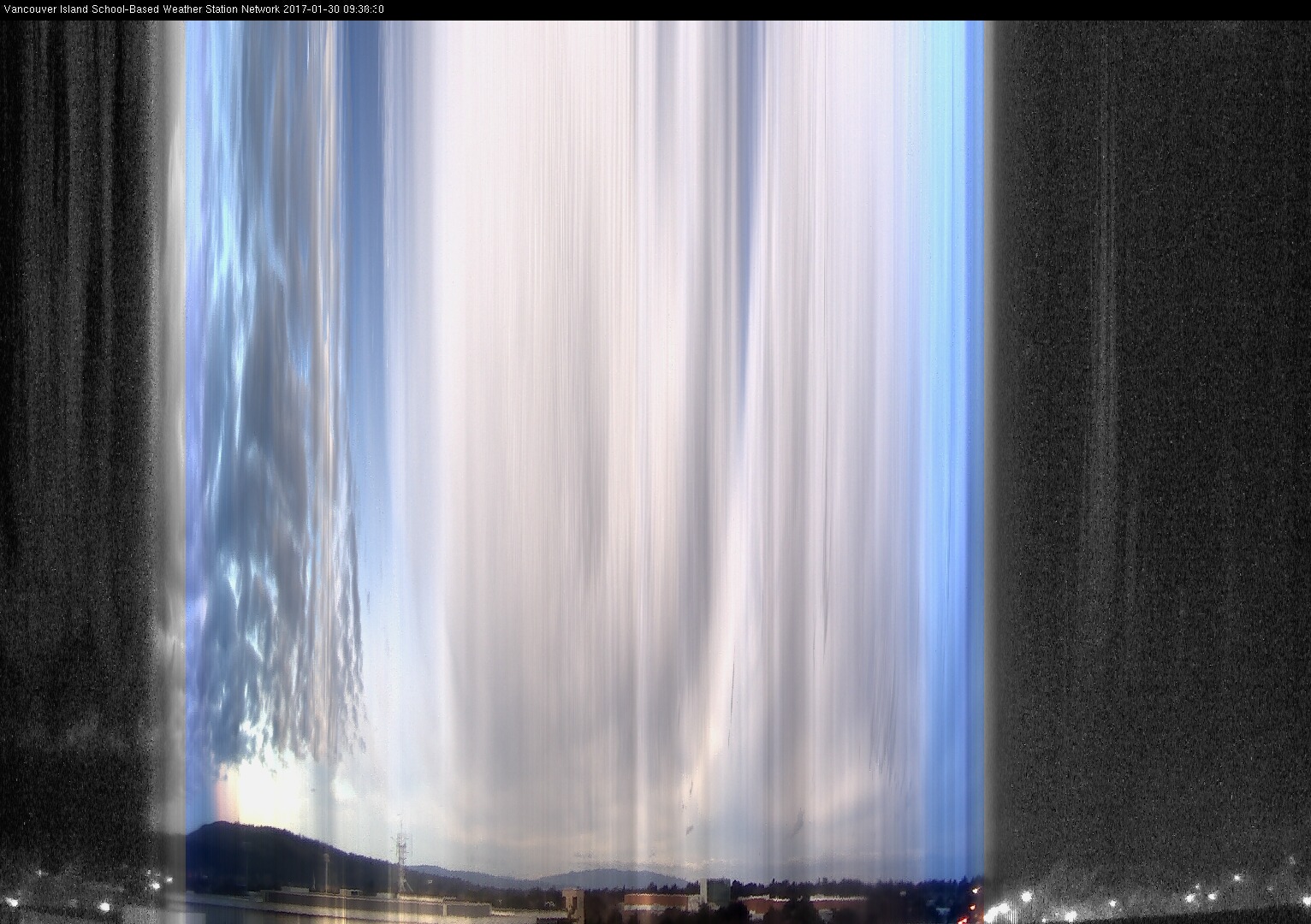 image of the sky seen from UVic, each column of pixels is a different minute, keogram