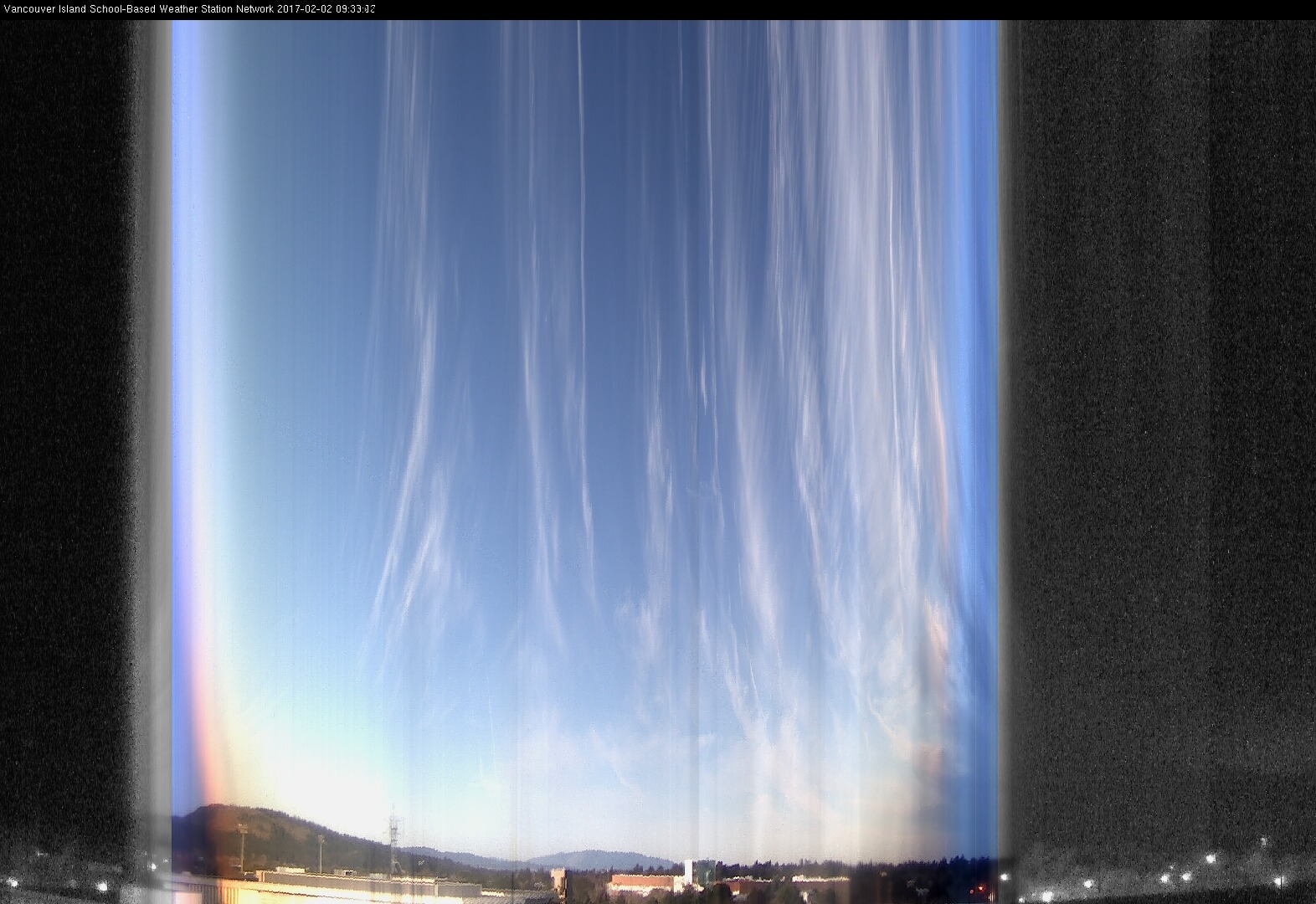 image of the sky seen from UVic, each column of pixels is a different minute, keogram