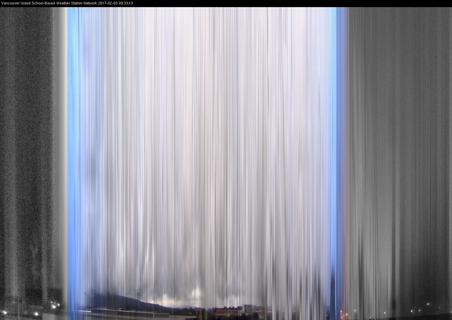 image of the sky seen from UVic, each column of pixels is a different minute, keogram