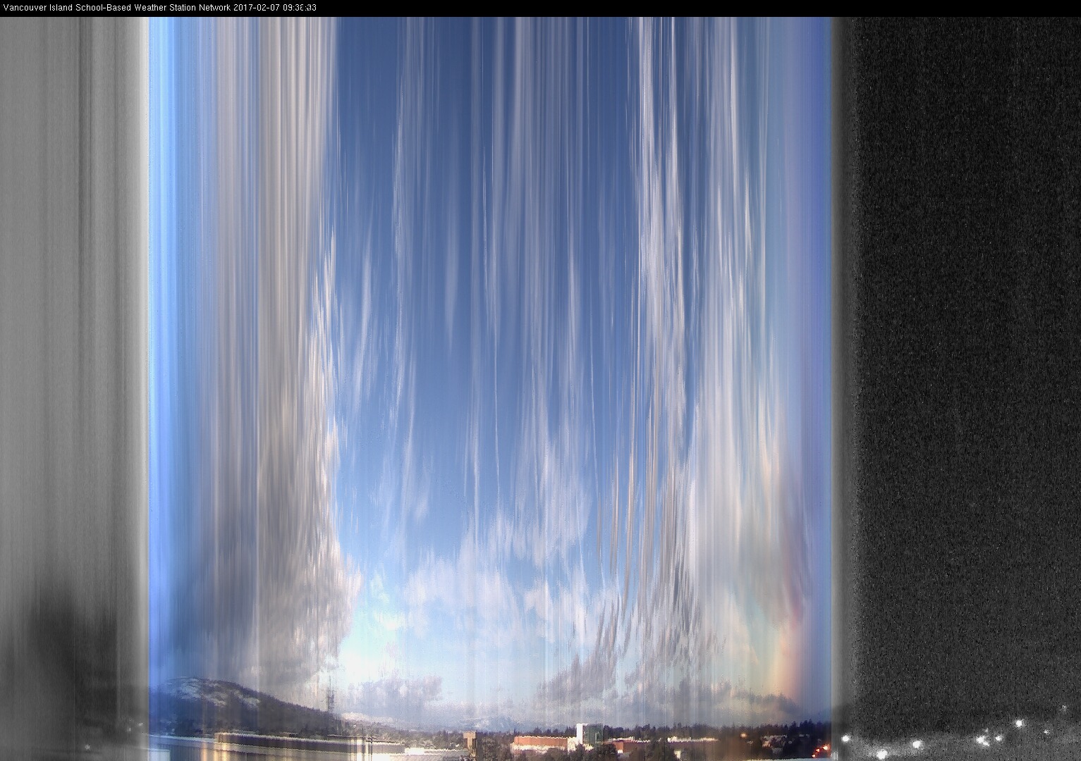image of the sky seen from UVic, each column of pixels is a different minute, keogram