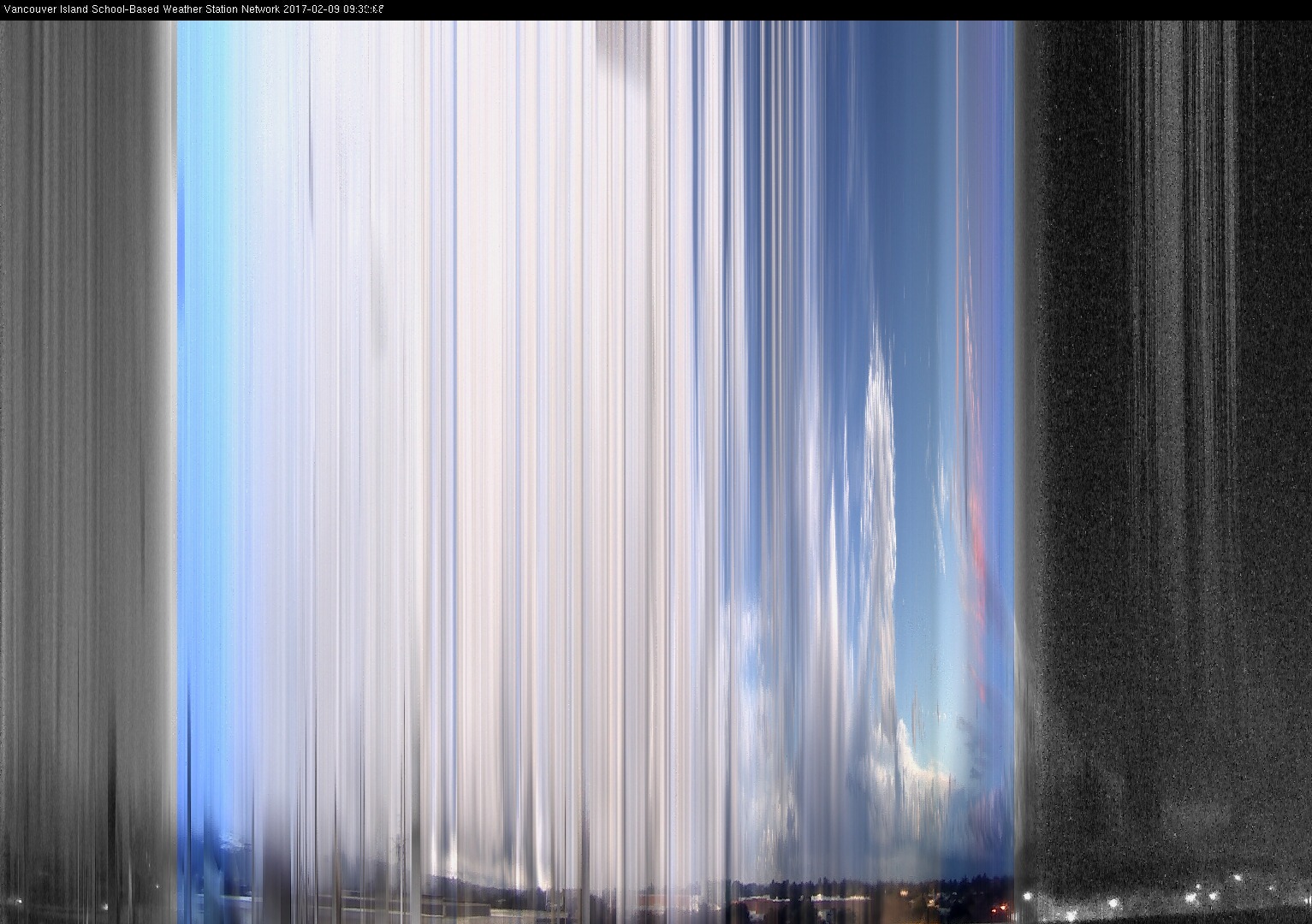 image of the sky seen from UVic, each column of pixels is a different minute, keogram