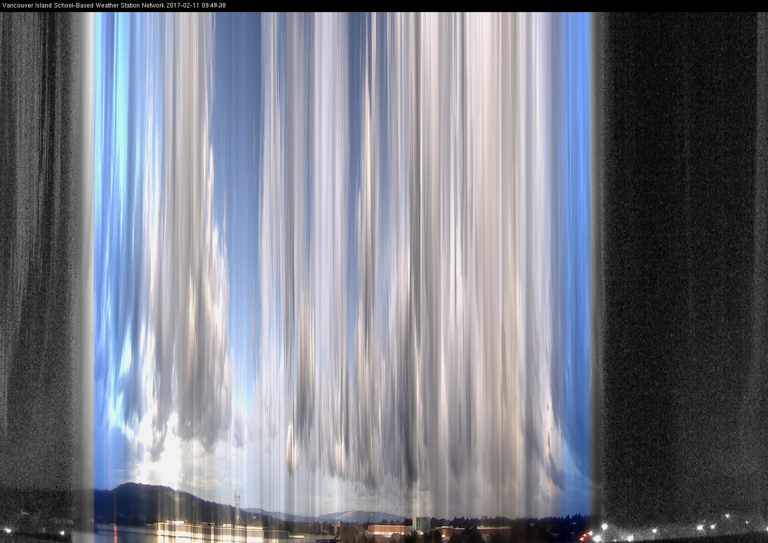 image of the sky seen from UVic, each column of pixels is a different minute, keogram