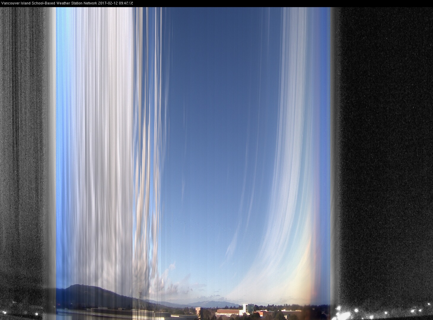 image of the sky seen from UVic, each column of pixels is a different minute, keogram