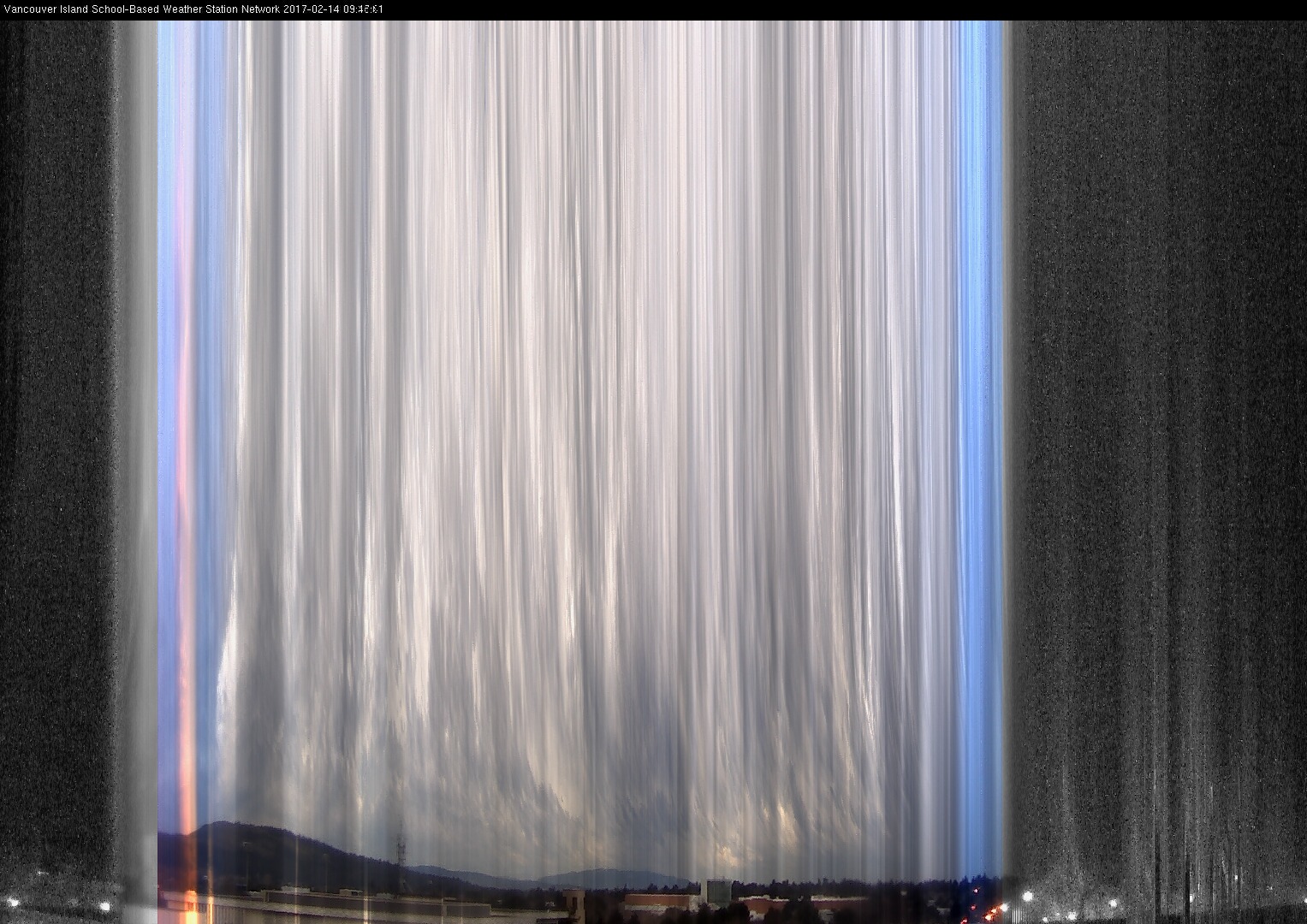 image of the sky seen from UVic, each column of pixels is a different minute, keogram