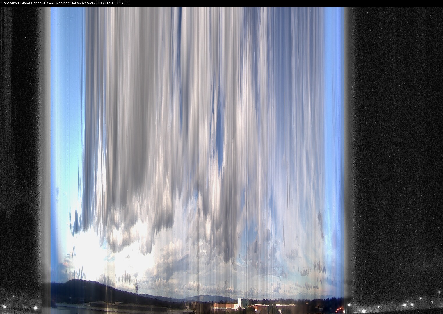 image of the sky seen from UVic, each column of pixels is a different minute, keogram