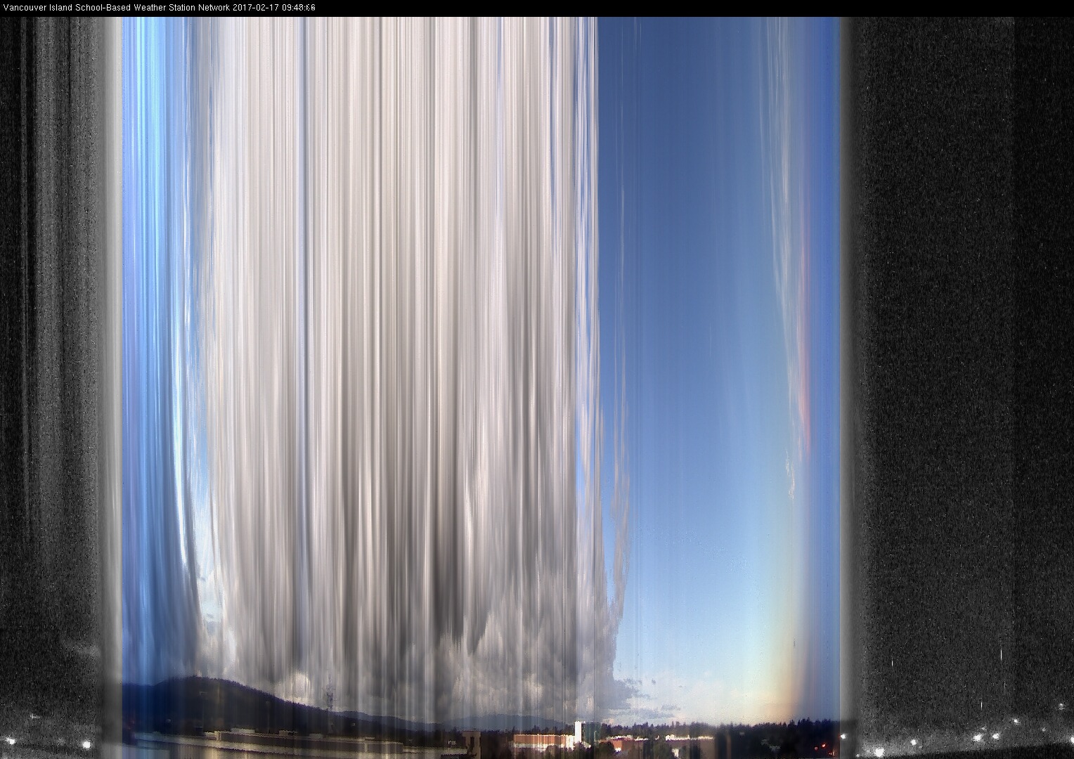 image of the sky seen from UVic, each column of pixels is a different minute, keogram