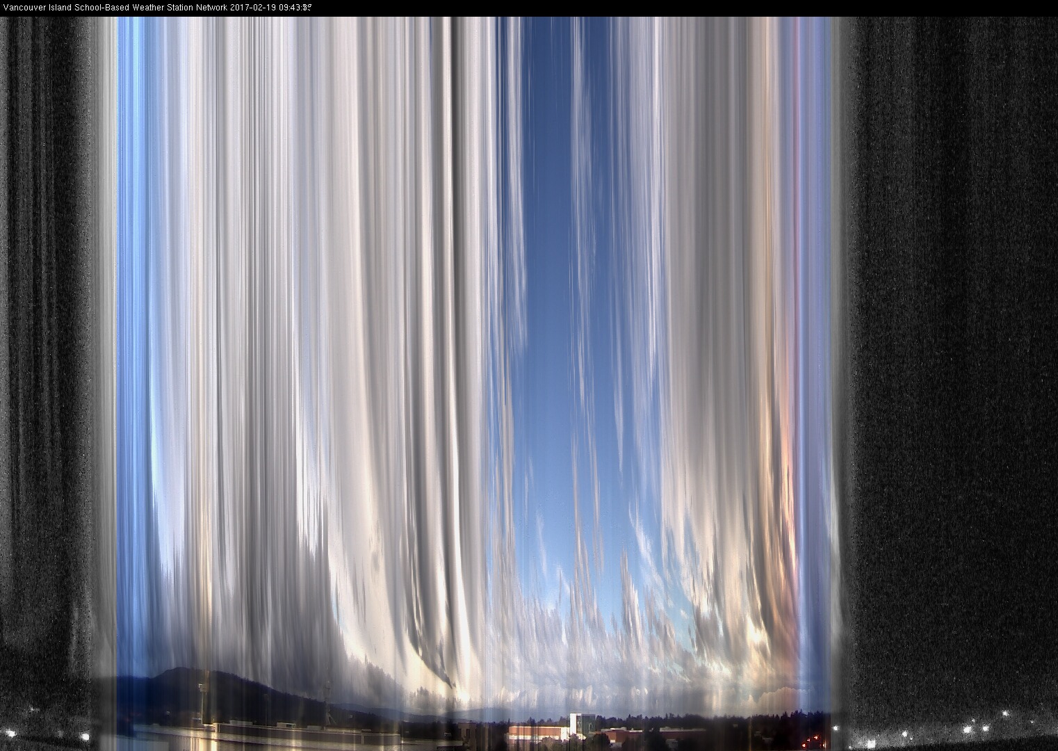 image of the sky seen from UVic, each column of pixels is a different minute, keogram