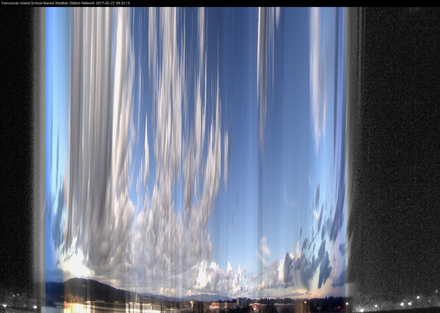 image of the sky seen from UVic, each column of pixels is a different minute, keogram