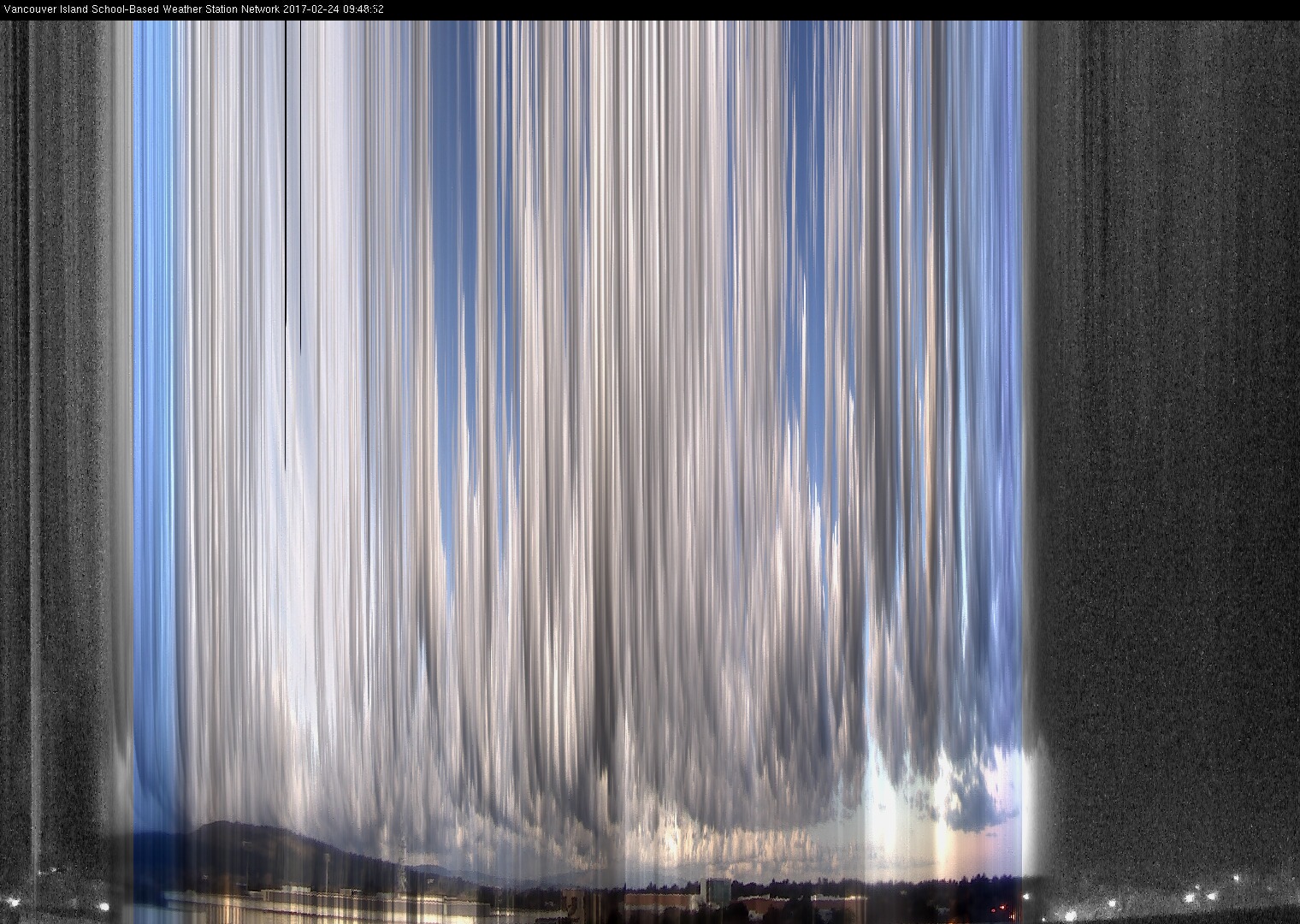 image of the sky seen from UVic, each column of pixels is a different minute, keogram