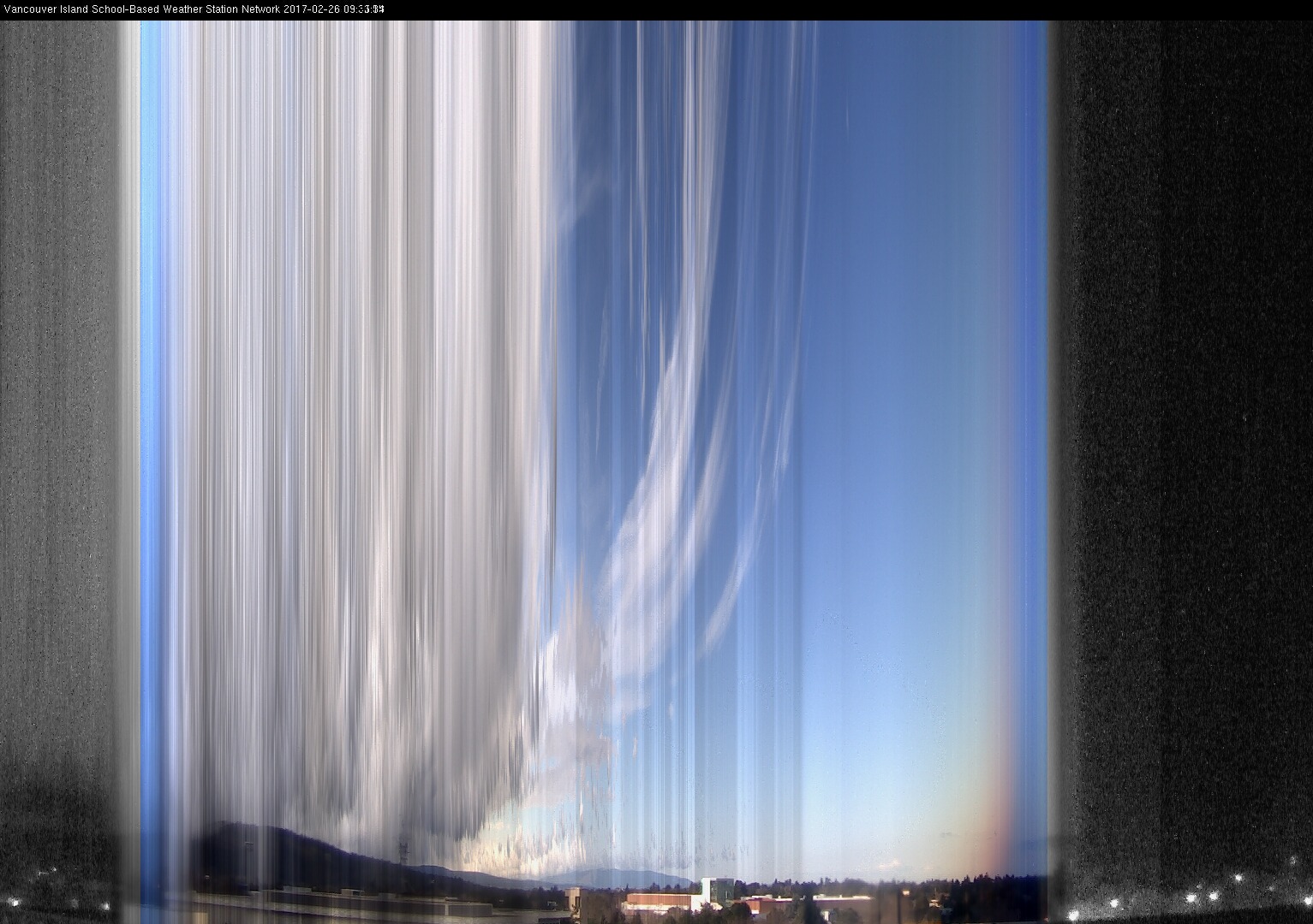 image of the sky seen from UVic, each column of pixels is a different minute, keogram