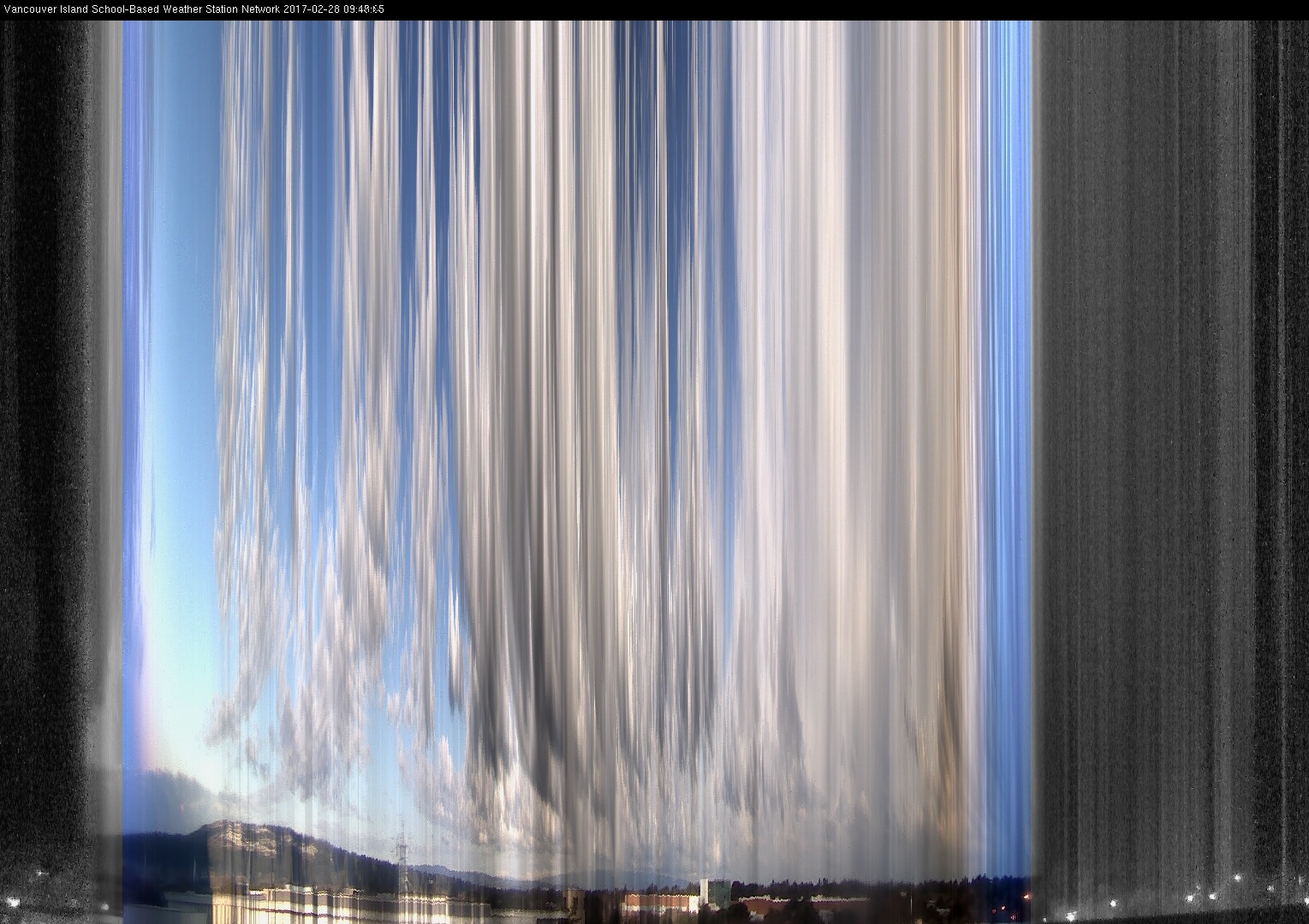 image of the sky seen from UVic, each column of pixels is a different minute, keogram