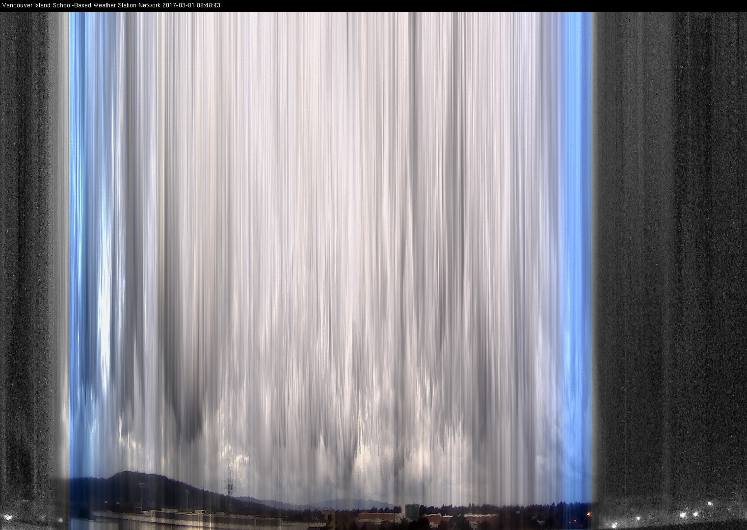 image of the sky seen from UVic, each column of pixels is a different minute, keogram