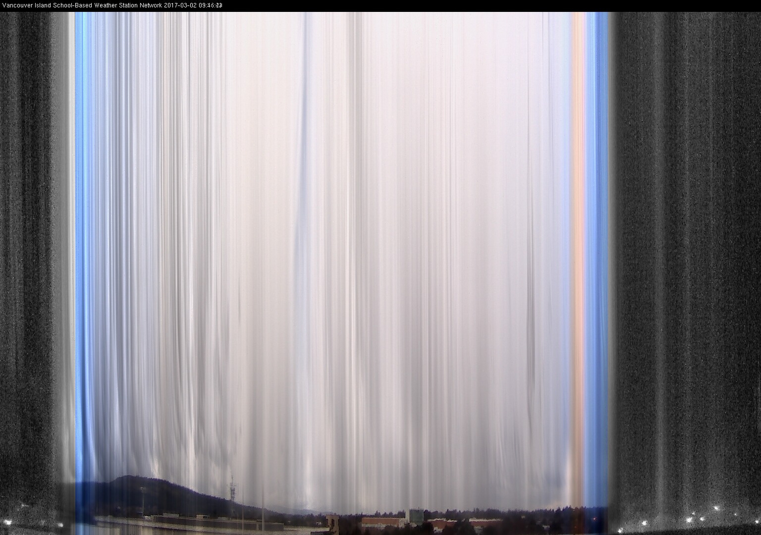 image of the sky seen from UVic, each column of pixels is a different minute, keogram