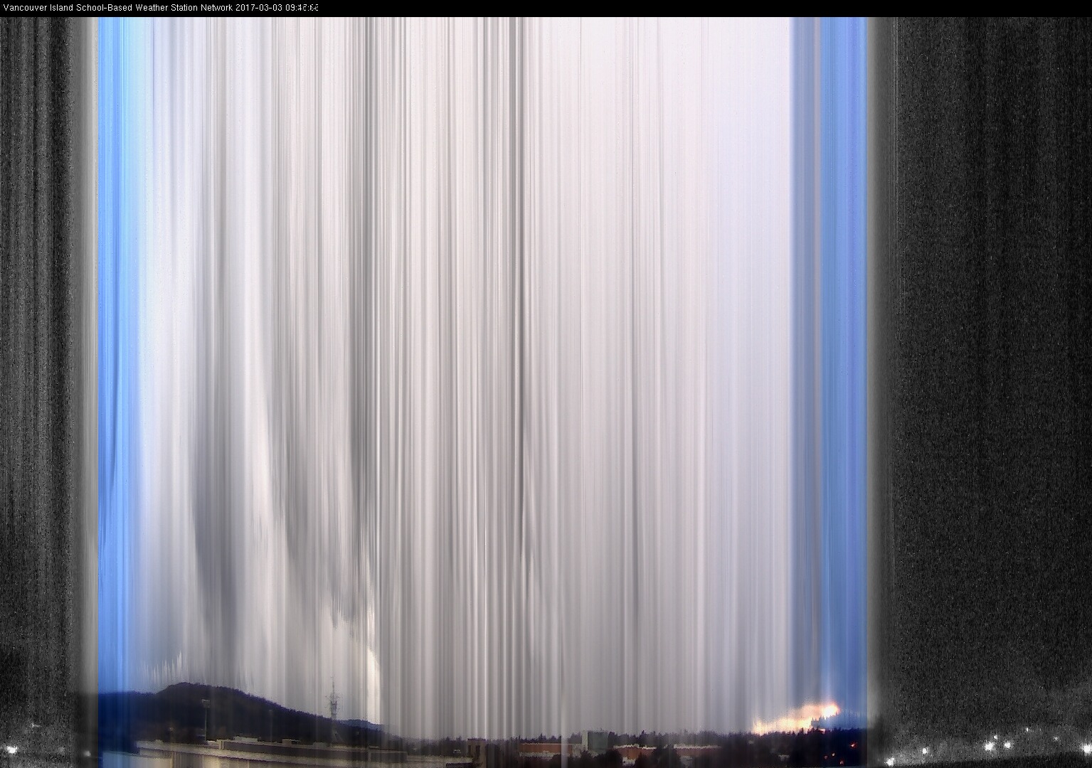 image of the sky seen from UVic, each column of pixels is a different minute, keogram