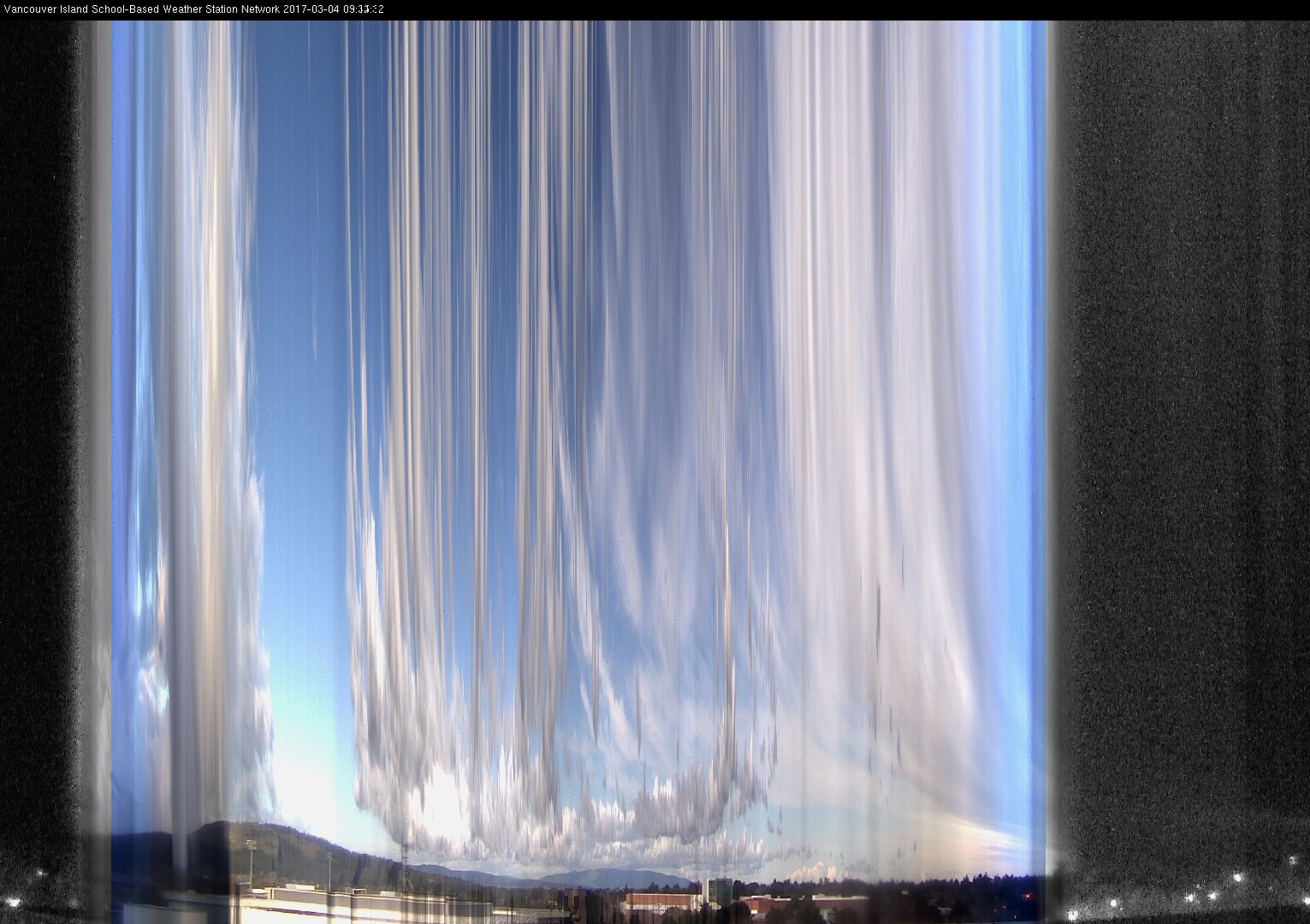 image of the sky seen from UVic, each column of pixels is a different minute, keogram