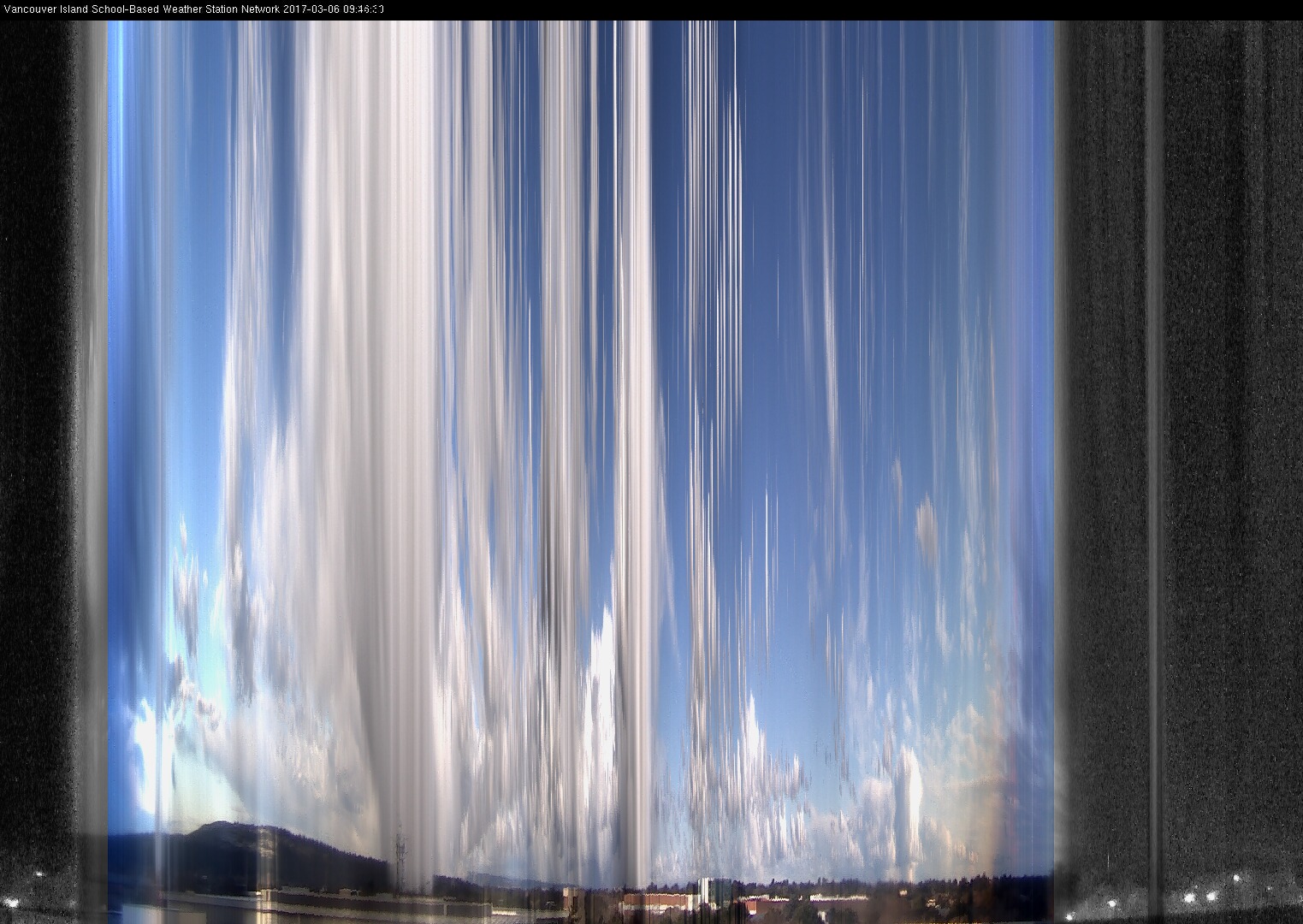 image of the sky seen from UVic, each column of pixels is a different minute, keogram