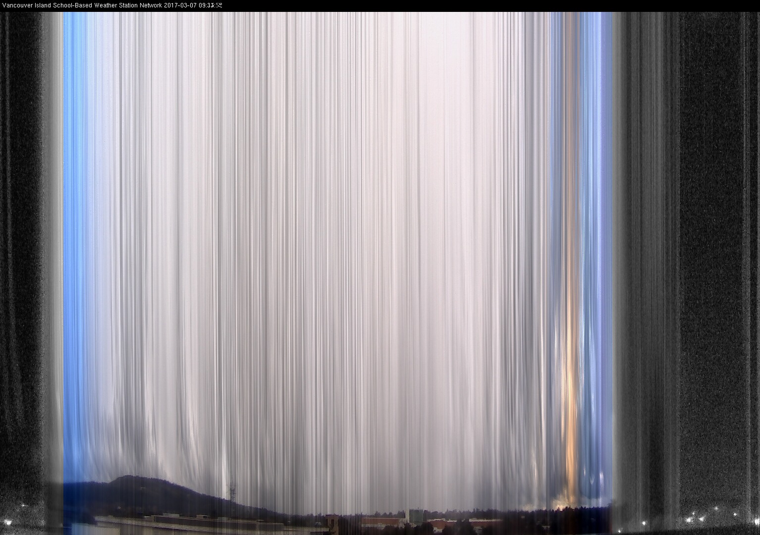 image of the sky seen from UVic, each column of pixels is a different minute, keogram