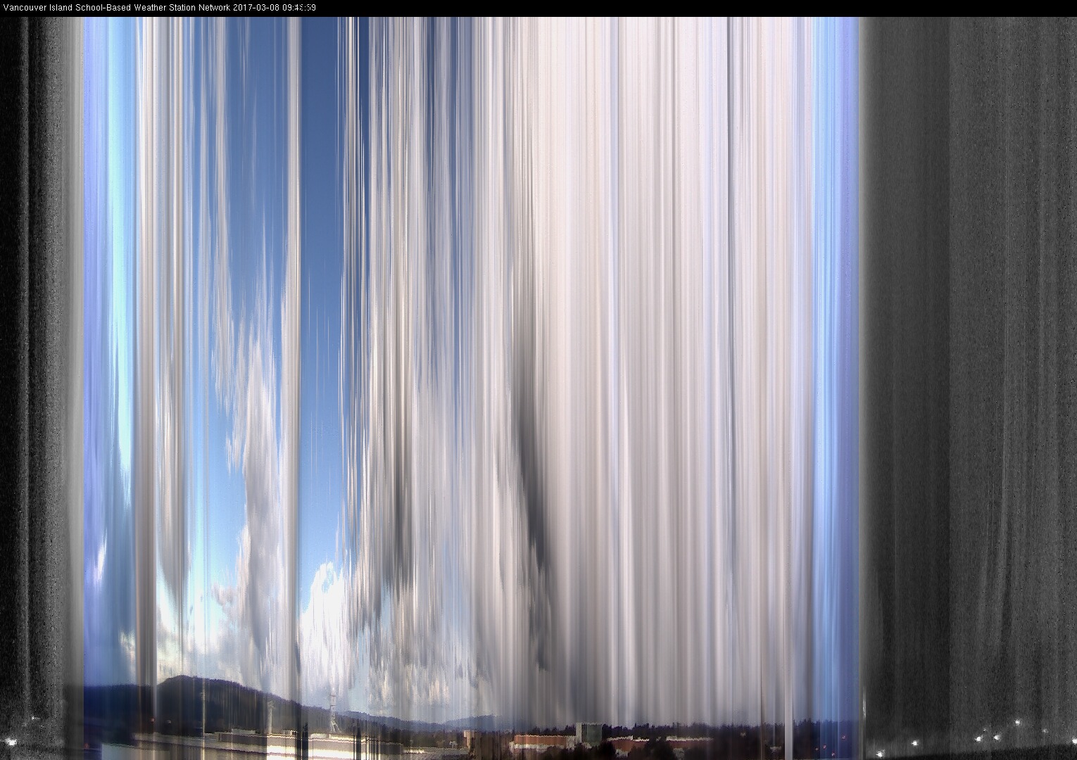 image of the sky seen from UVic, each column of pixels is a different minute, keogram
