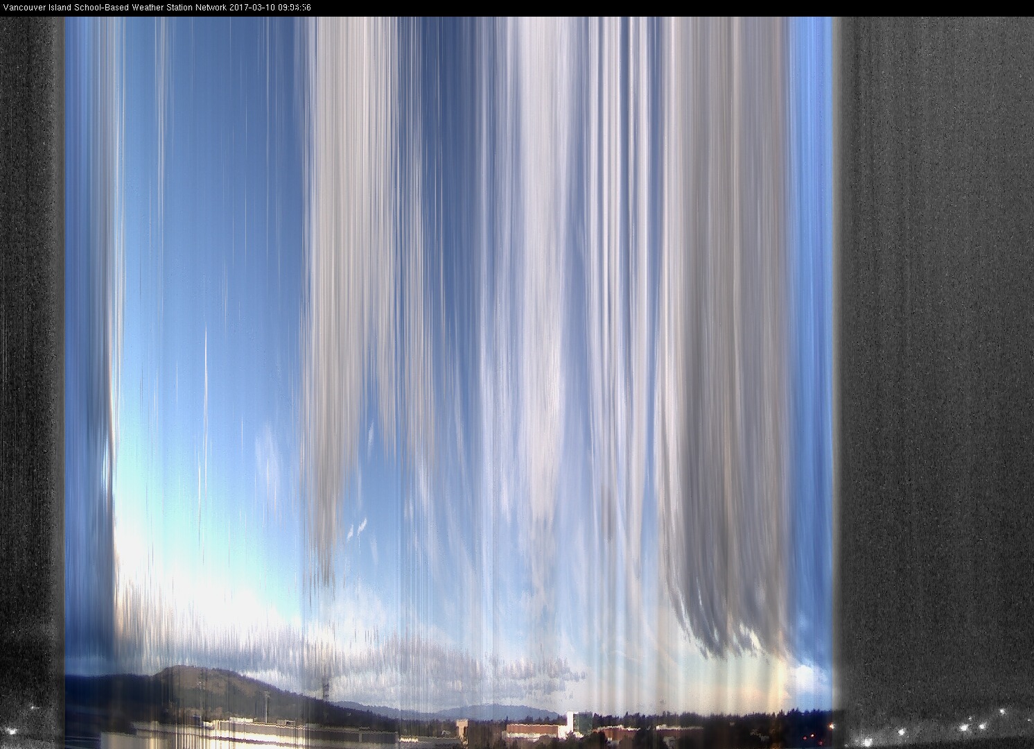 image of the sky seen from UVic, each column of pixels is a different minute, keogram