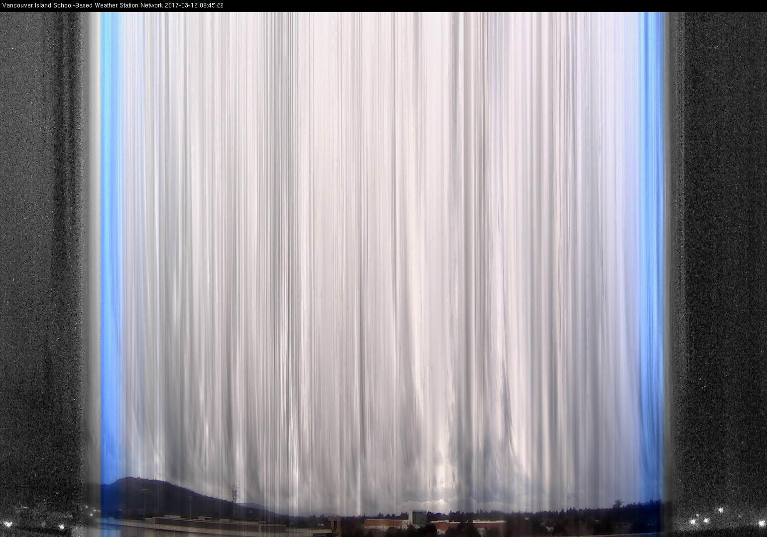 image of the sky seen from UVic, each column of pixels is a different minute, keogram
