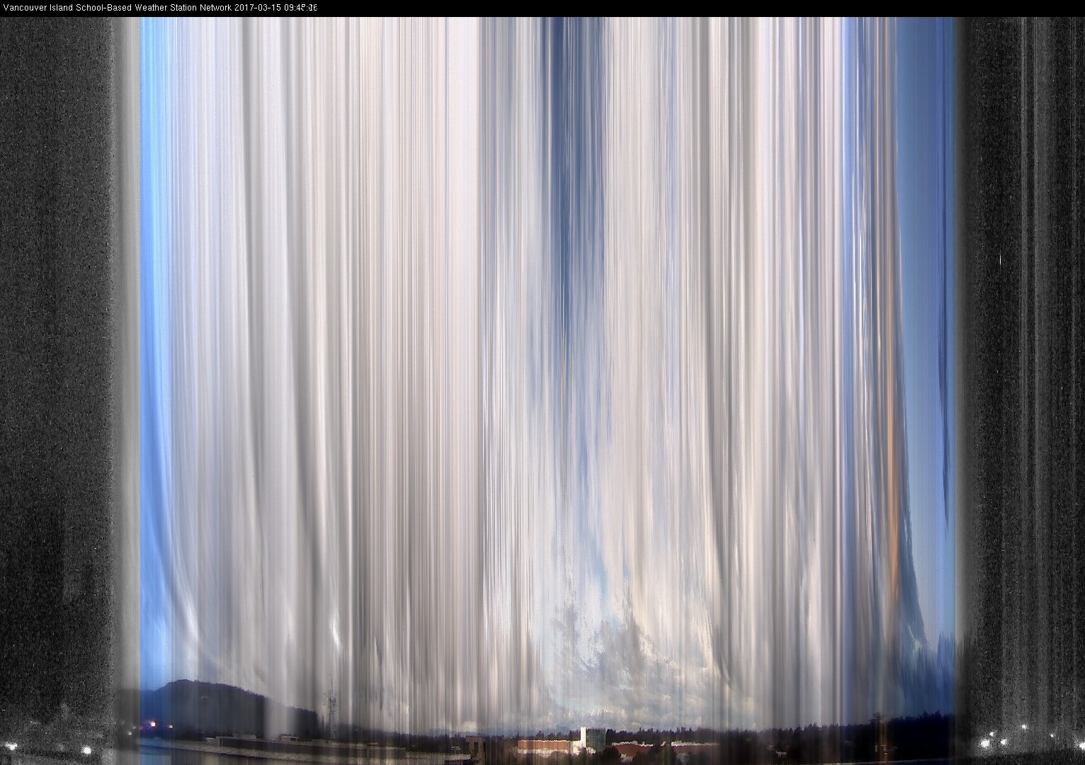image of the sky seen from UVic, each column of pixels is a different minute, keogram