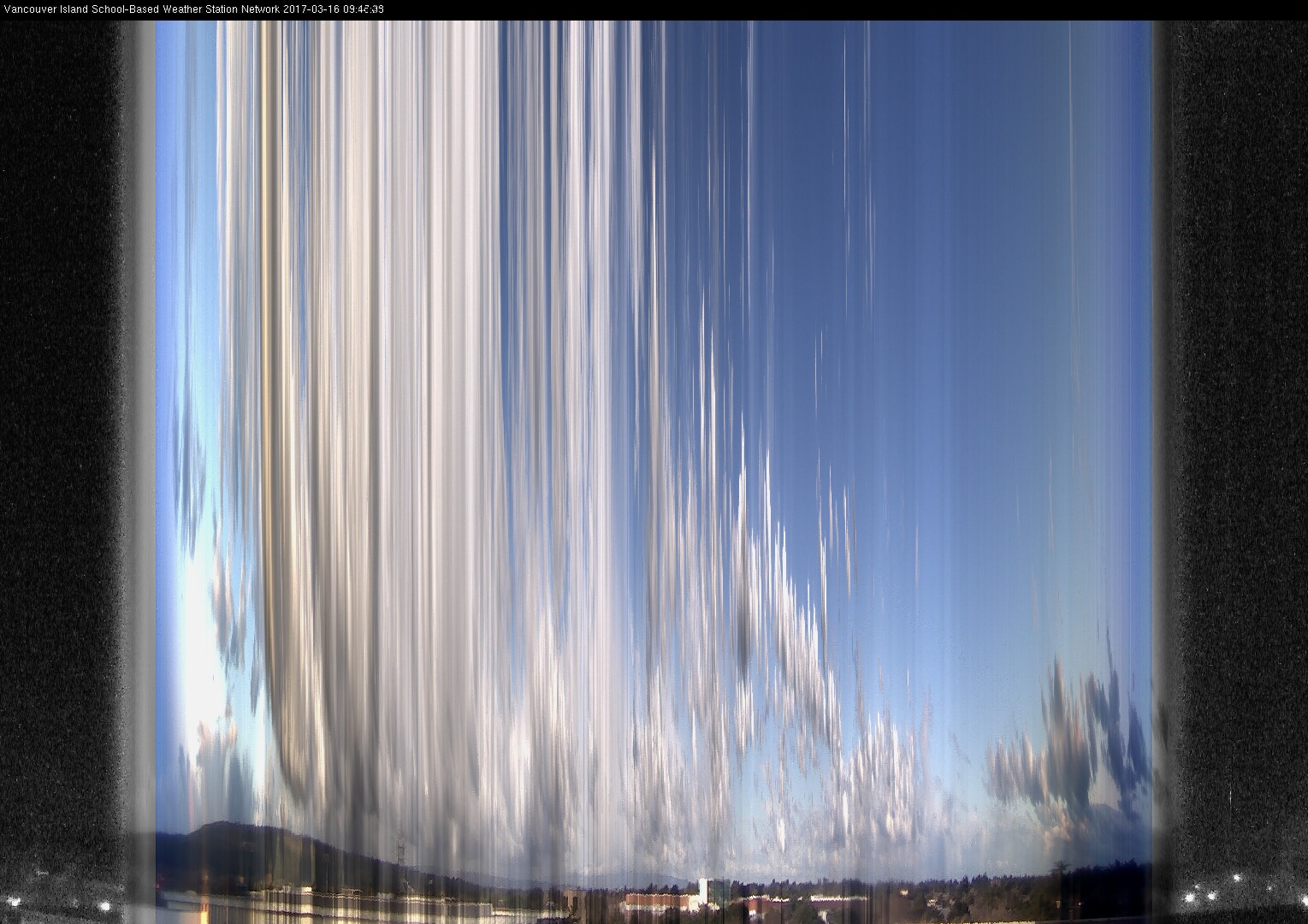 image of the sky seen from UVic, each column of pixels is a different minute, keogram