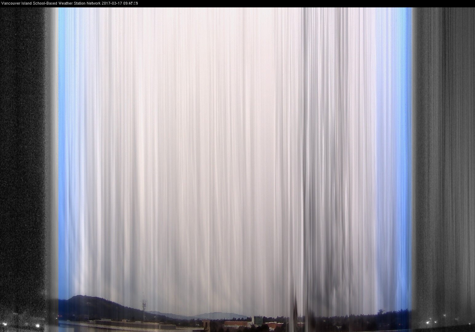image of the sky seen from UVic, each column of pixels is a different minute, keogram