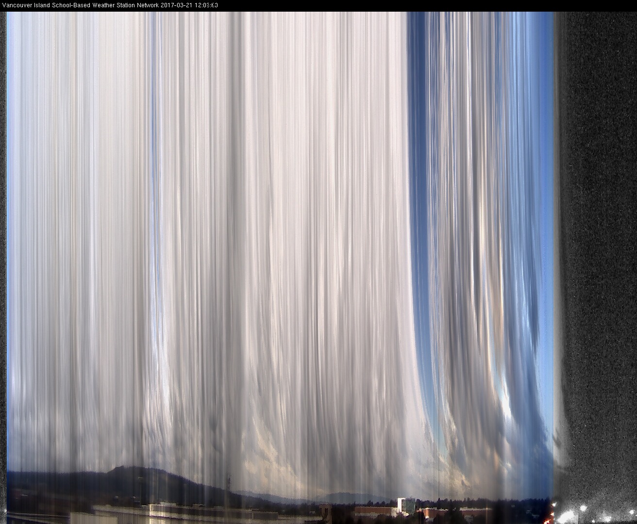 image of the sky seen from UVic, each column of pixels is a different minute, keogram