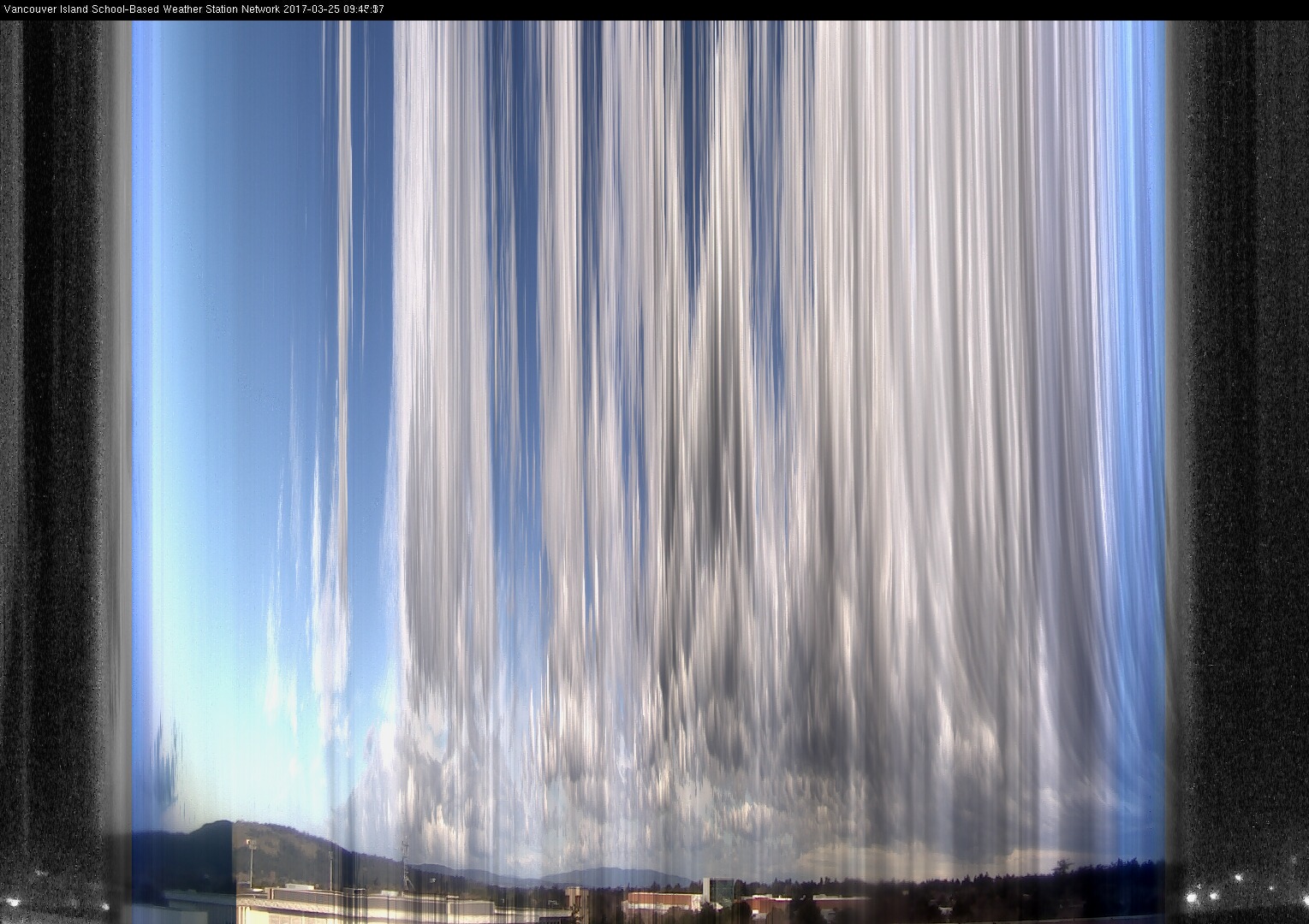 image of the sky seen from UVic, each column of pixels is a different minute, keogram
