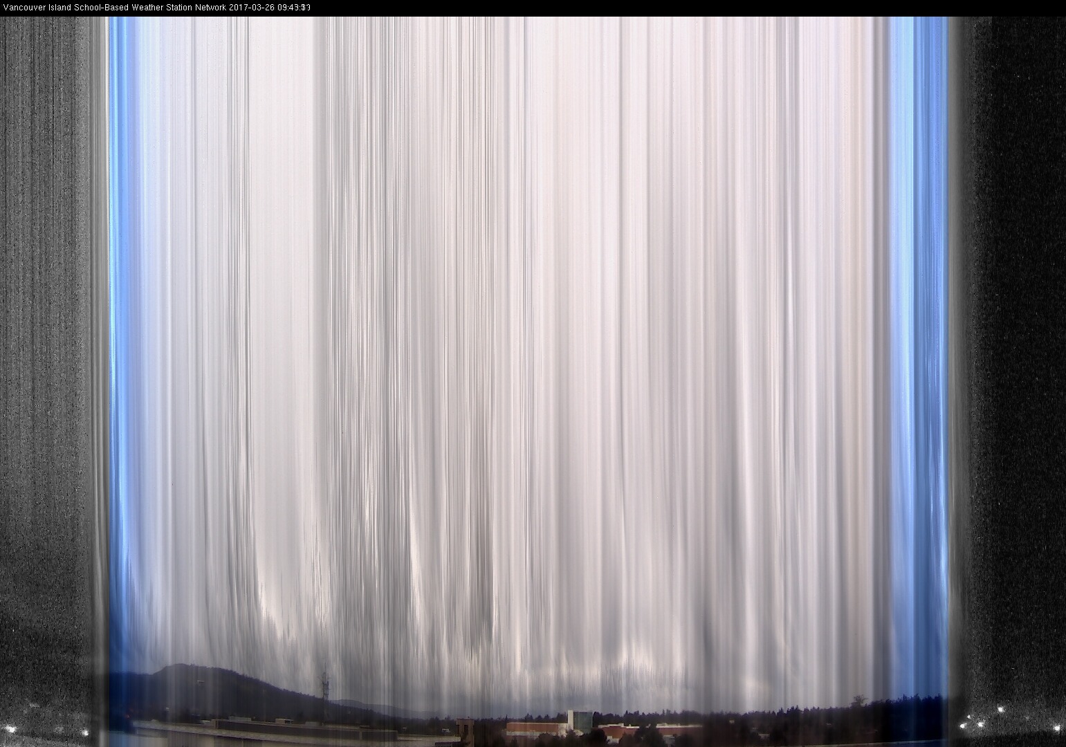 image of the sky seen from UVic, each column of pixels is a different minute, keogram