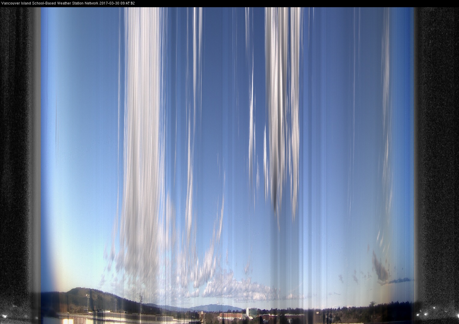 image of the sky seen from UVic, each column of pixels is a different minute, keogram