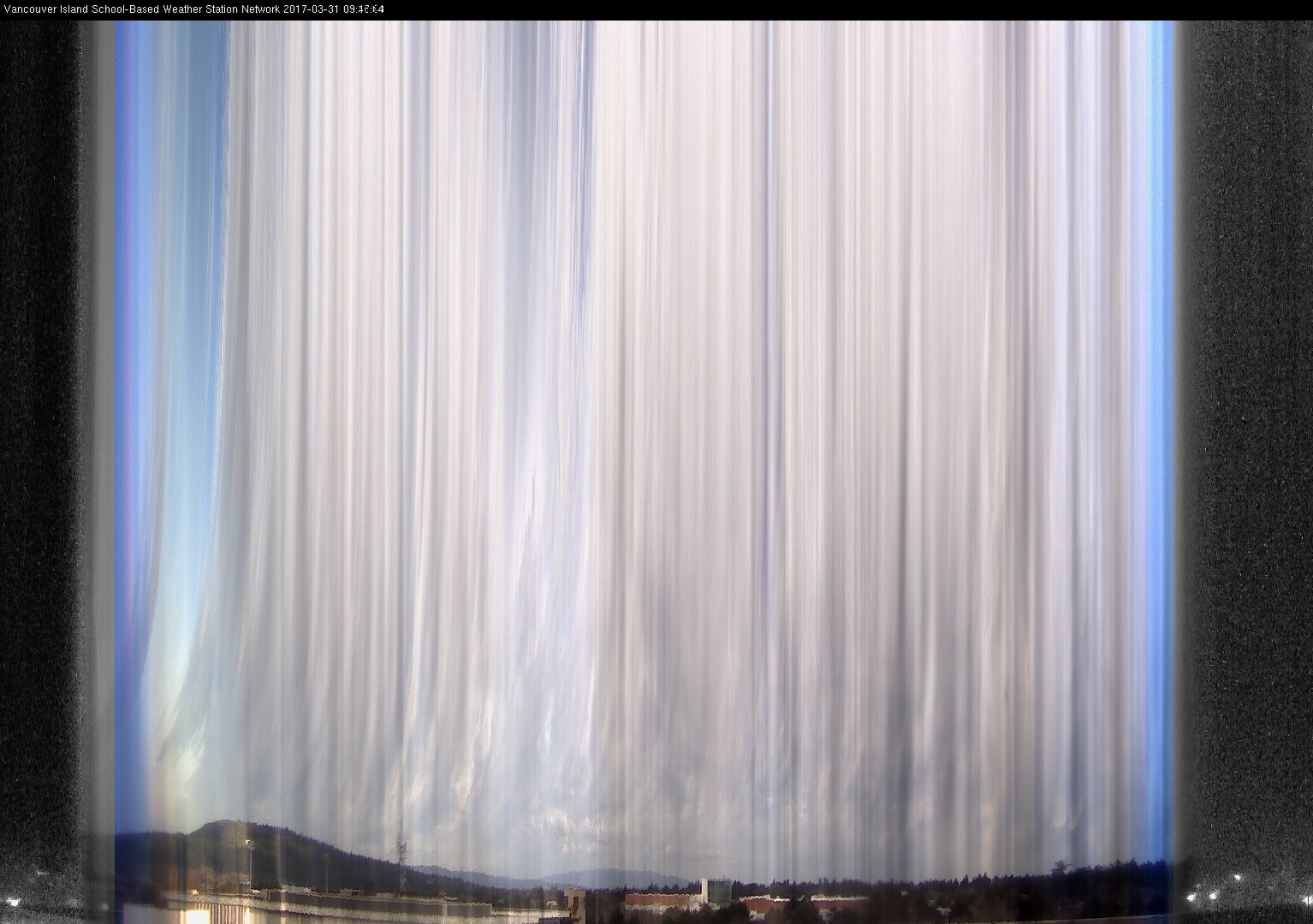 image of the sky seen from UVic, each column of pixels is a different minute, keogram