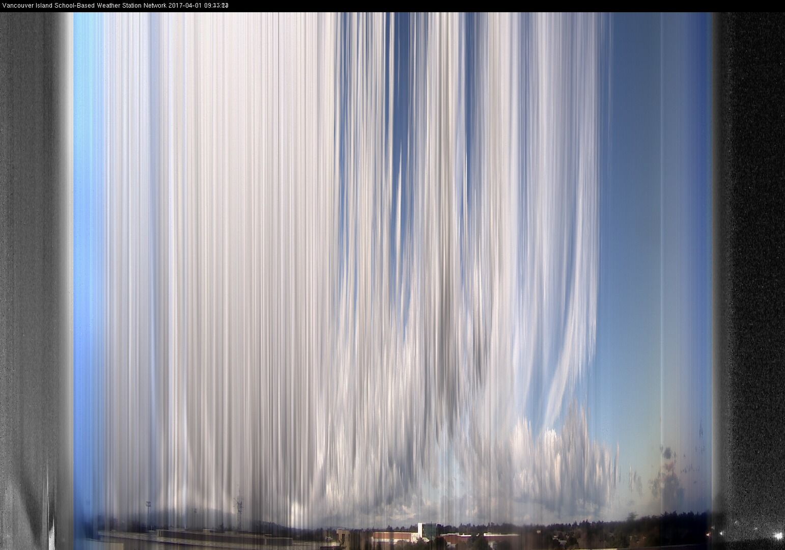image of the sky seen from UVic, each column of pixels is a different minute, keogram