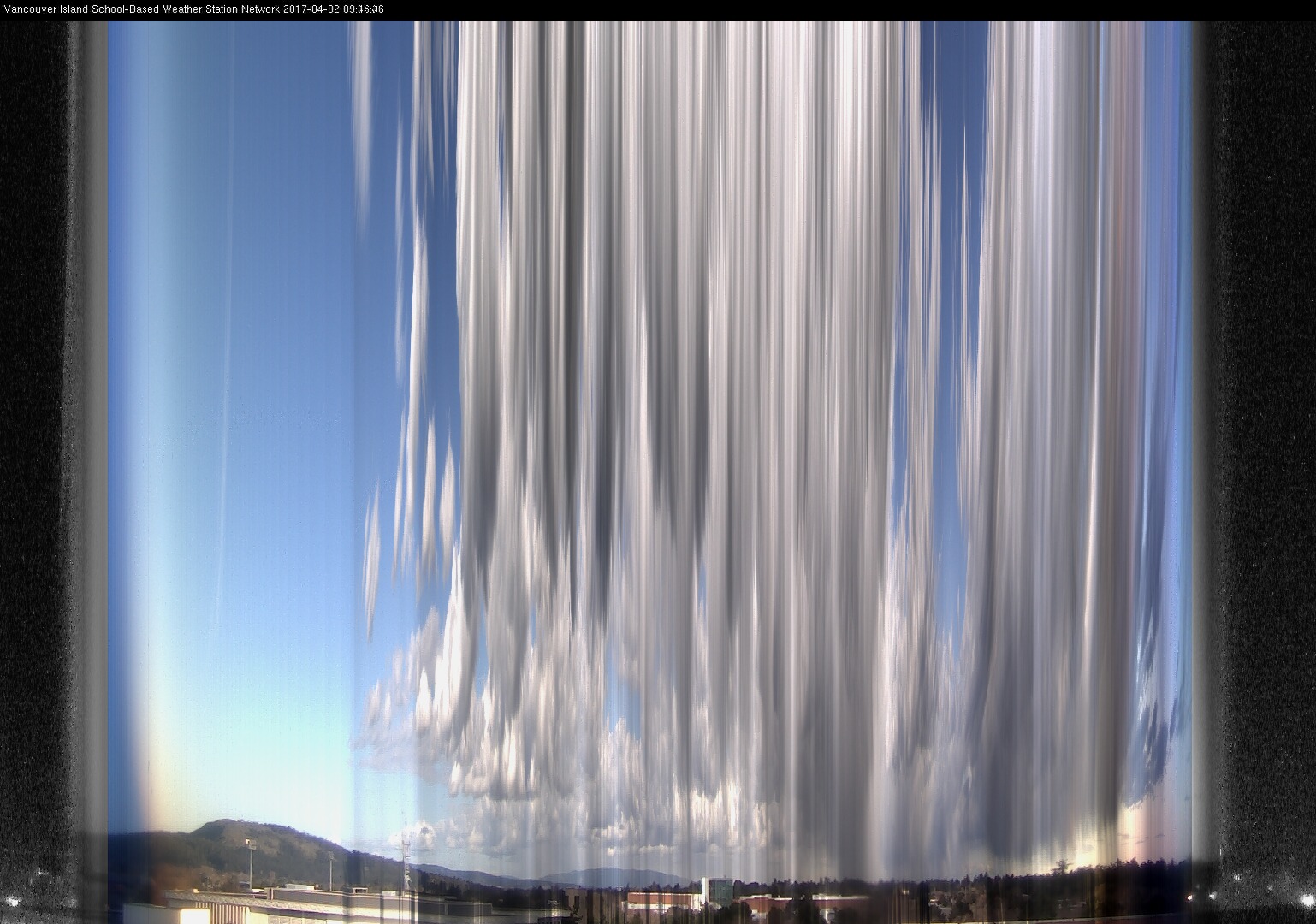image of the sky seen from UVic, each column of pixels is a different minute, keogram