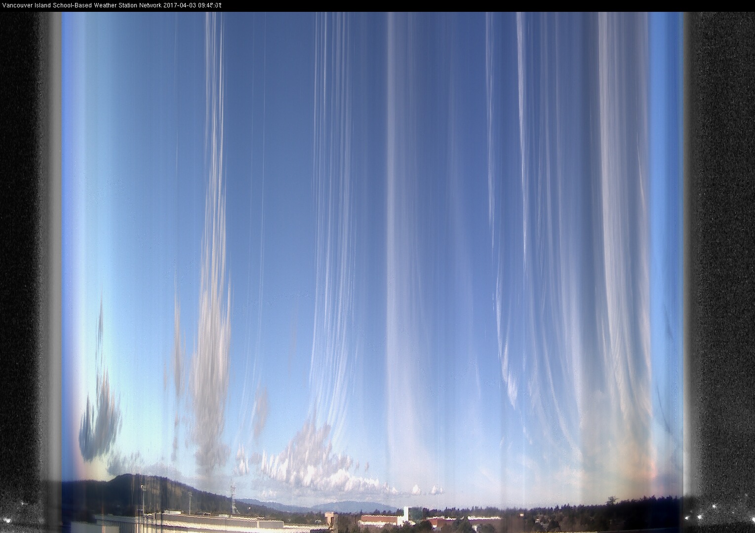 image of the sky seen from UVic, each column of pixels is a different minute, keogram
