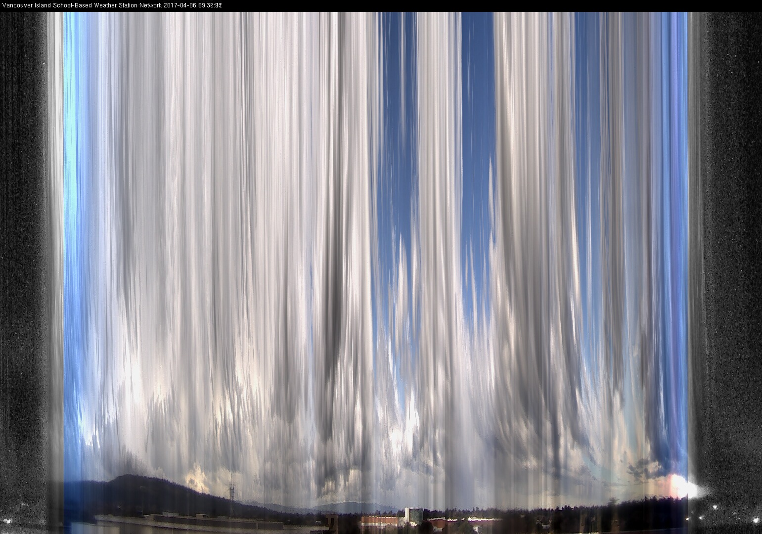 image of the sky seen from UVic, each column of pixels is a different minute, keogram
